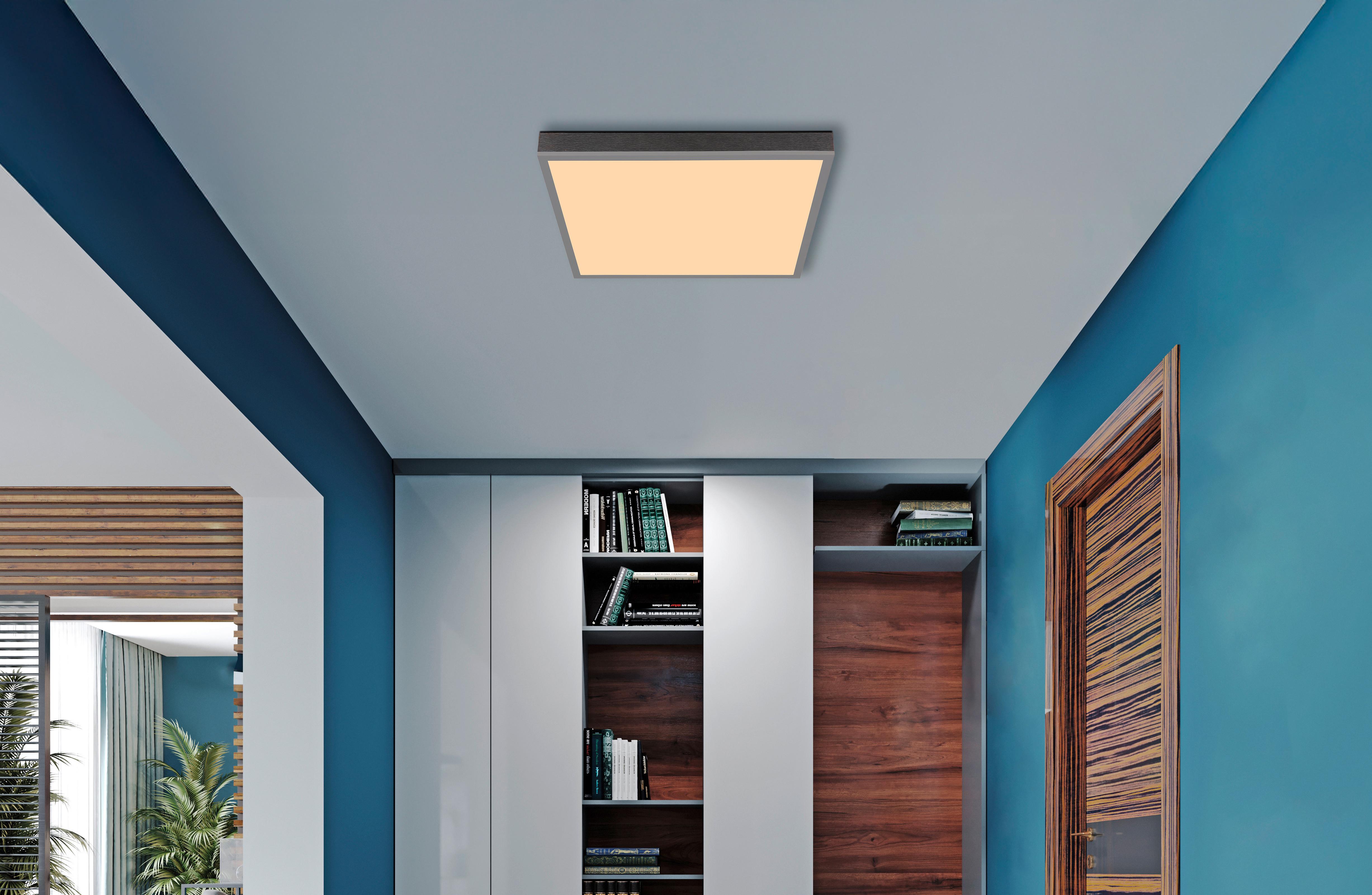 LED-DECKENLEUCHTE 416080AD2 DORO - Weiss/Dunkelgrau, Konventionell, Kunststoff/Metall (45/45/6,5cm) - Globo