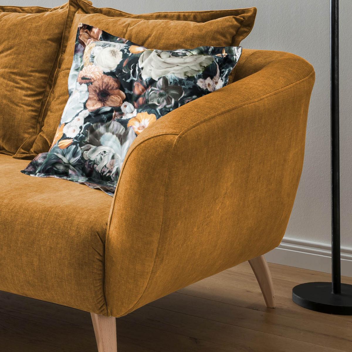 Wohnlandschaft Baggio Gelb Velours - Gelb/Buchefarben, MODERN, Holz/Textil (277/162cm) - Livetastic