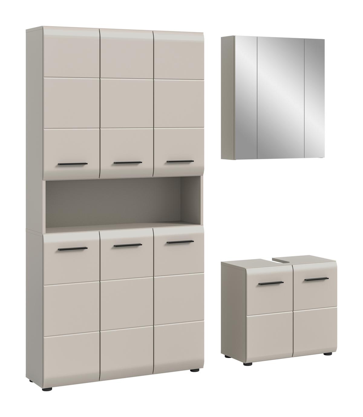 Badezimmer Ice Kaschmir 3-teilig - Kaschmir/Schwarz, Trend, Glas/Holzwerkstoff (150cm) - MID.YOU