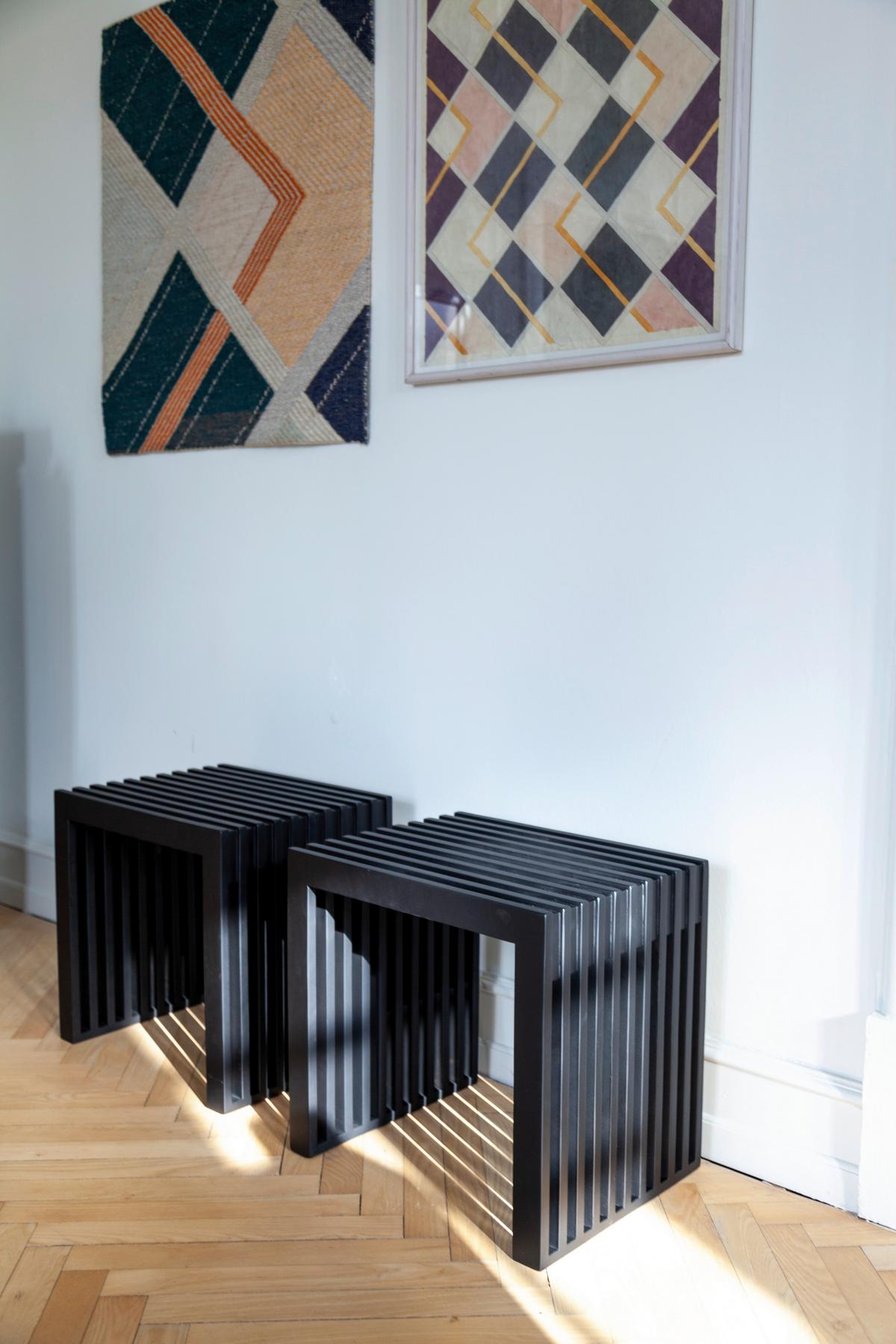 Hocker RIB ca. 45x43x35 cm - Schwarz, KONVENTIONELL, Holz (45/43/35cm) - MID.YOU
