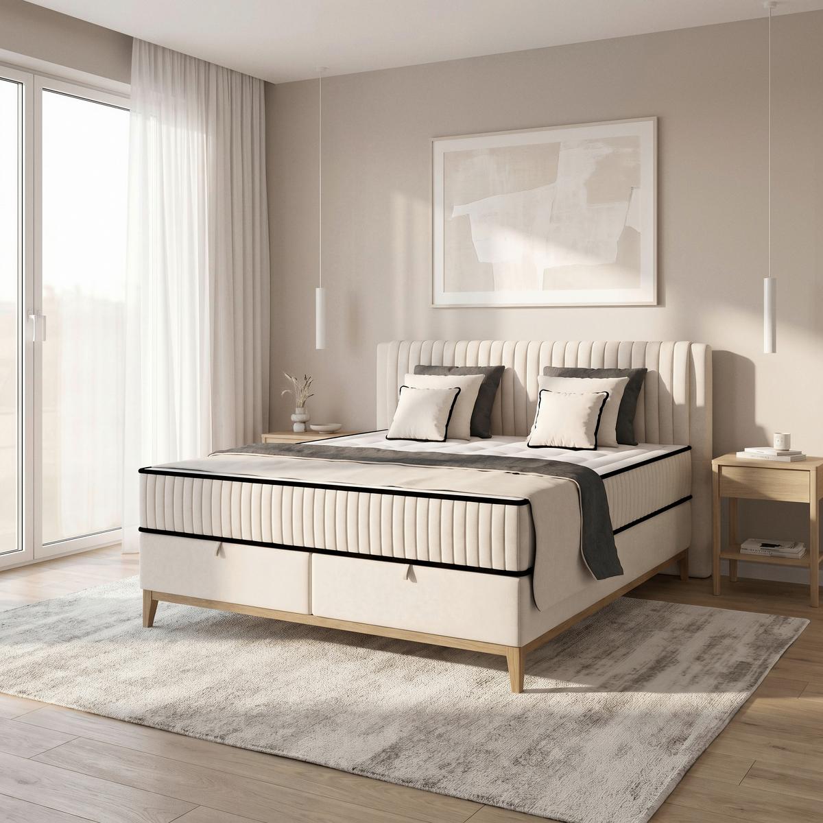 Bett Elena Creme ca. 200x200cm - Creme, KONVENTIONELL, Holz/Holzwerkstoff (200/200cm) - Sembella