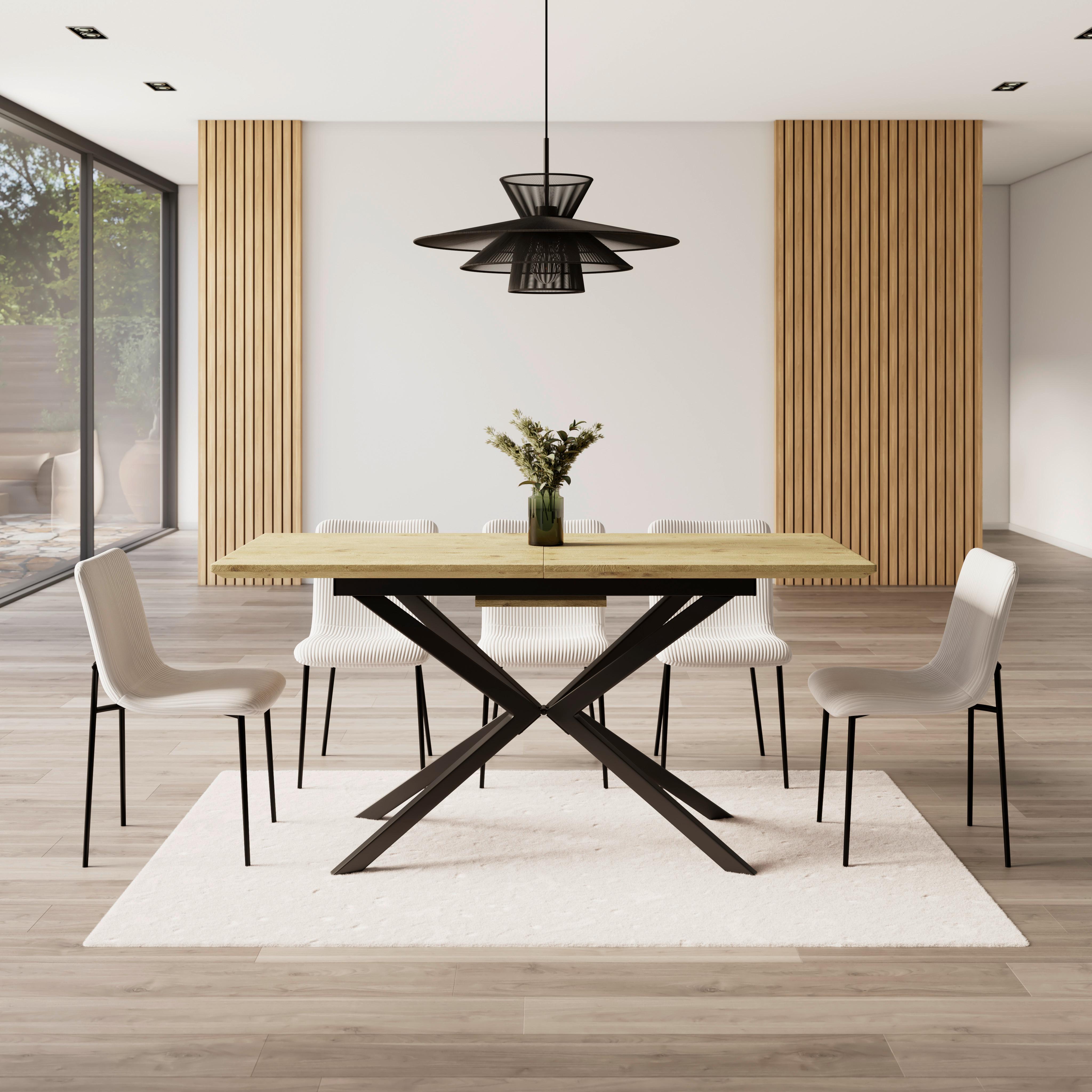 Esstisch ausziehbar Aki Eichefarben MDF - Eichefarben/Schwarz, MODERN, Holzwerkstoff/Metall (140-180/76/80cm) - Bessagi Home