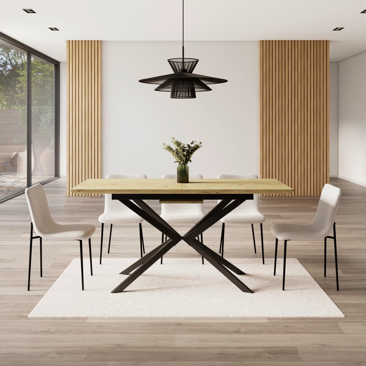 Esstisch ausziehbar Aki Eichefarben MDF - Eichefarben/Schwarz, MODERN, Holzwerkstoff/Metall (140-180/76/80cm) - Bessagi Home