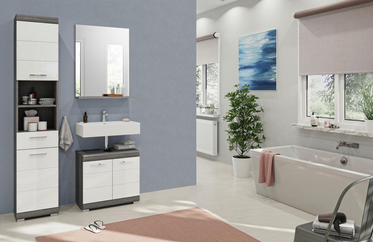 Badezimmer Scout 3-tlg. ca. 97 cm Anthrazit/Weiß - Chromfarben/Weiß Hochglanz, MODERN, Holzwerkstoff/Kunststoff (97cm) - MID.YOU