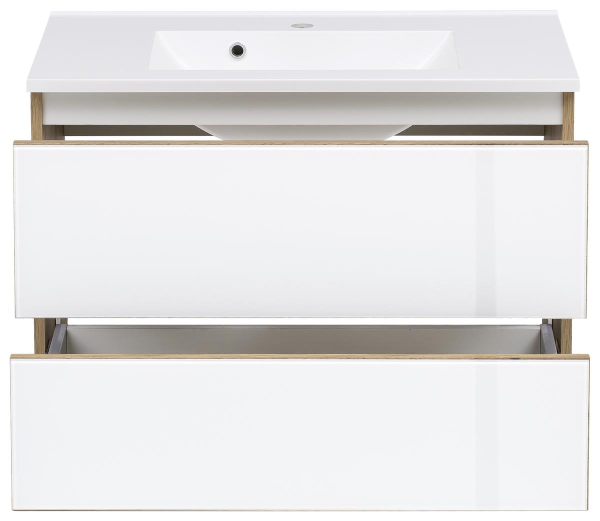 Badezimmer ''Helsinki'', Weiß/Eichefarben - Eichefarben/Weiß, KONVENTIONELL, Glas/Holzwerkstoff (120cm) - Held