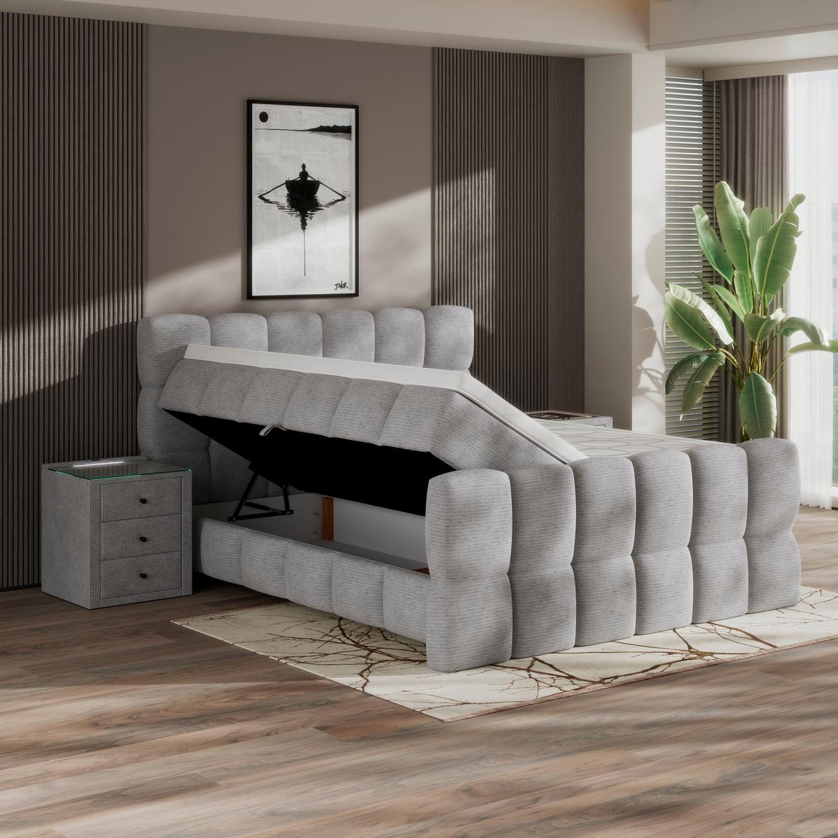 Postelja Boxspring Brisbane, Barva Šampanjca, 180x200 - barve šampanjca/črna, Trend, umetna masa/tekstil (180/200cm) - Premium Living