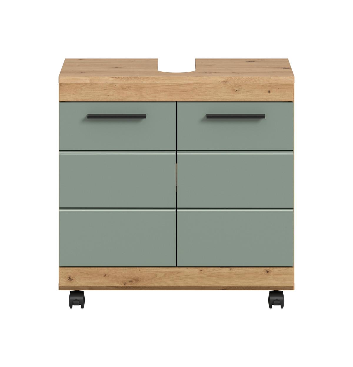 Waschbeckenunterschrank Scout Salbeigrün/Eiche Artisan - Salbeigrün/Schwarz, Trend, Holzwerkstoff/Kunststoff (60/60/34cm) - MID.YOU