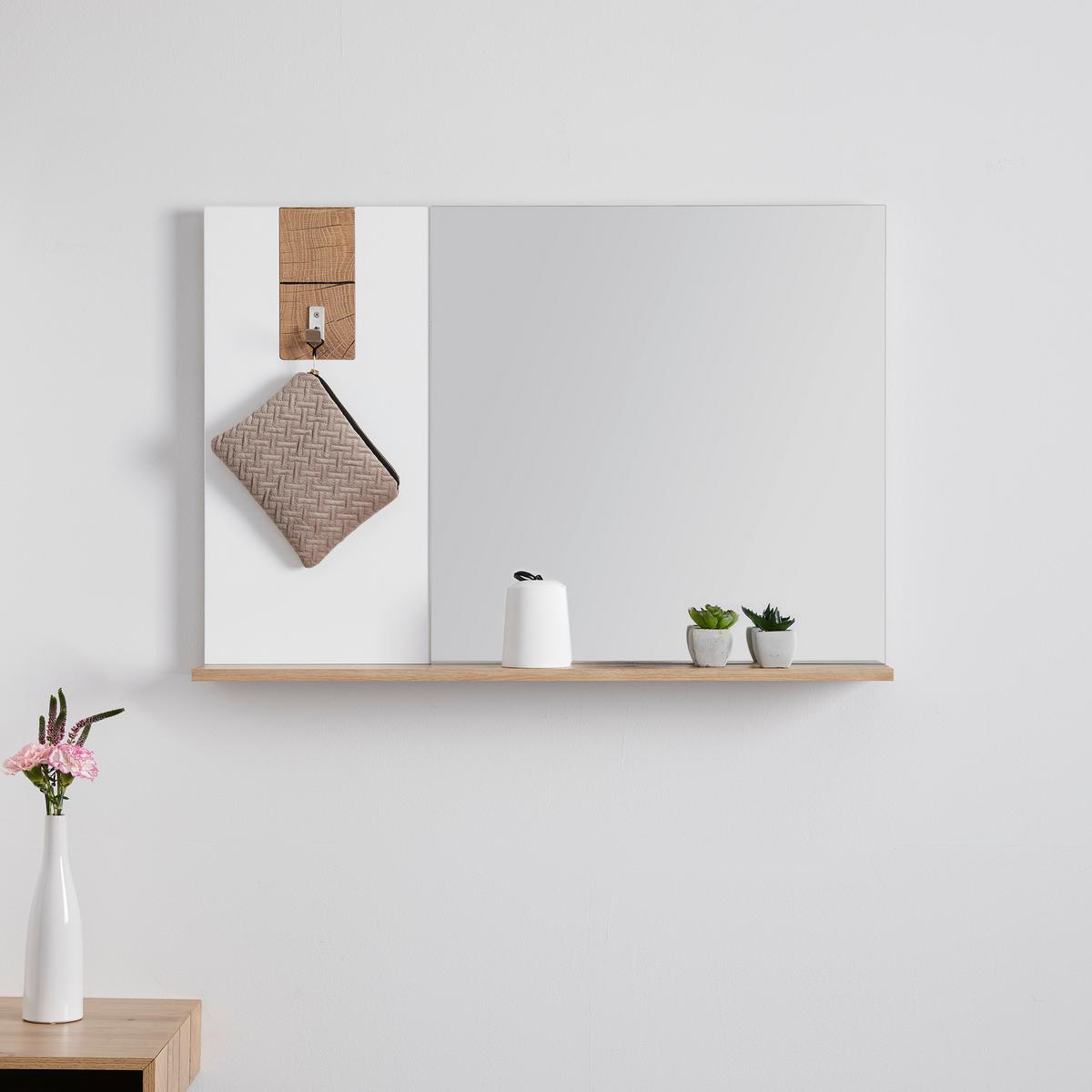 Spiegel Cara ca. 90x62 cm Weiß/Eichefarben - Eichefarben/Weiß, MODERN, Glas (90/62/15cm) - Bessagi Home