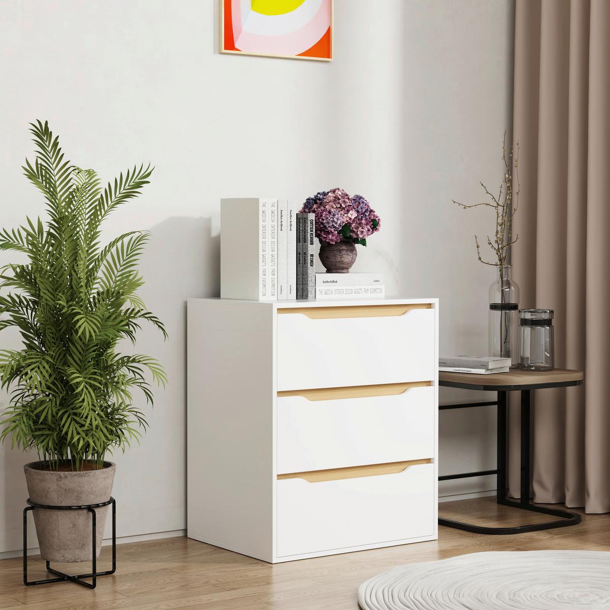 Komoda Malira L, Bela, Barva Hrasta - bela/medeni hrast, Design, leseni material (65/78/48cm) - MID.YOU
