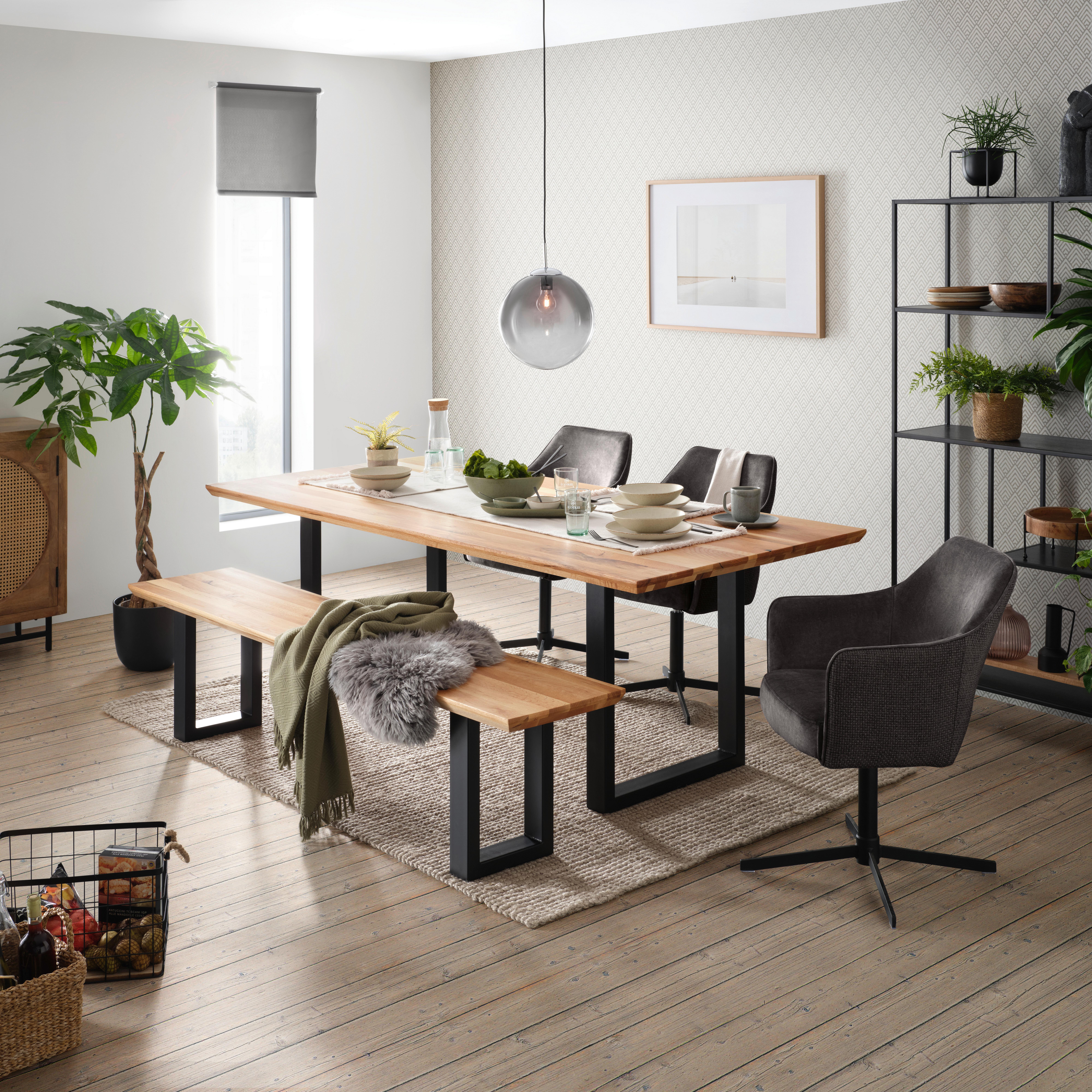 Esstisch Palais Eichefarben Echtholz ca. 220x100x77cm - Eichefarben/Schwarz, Modern, Holz/Metall (220/100/77cm) - Premium Living