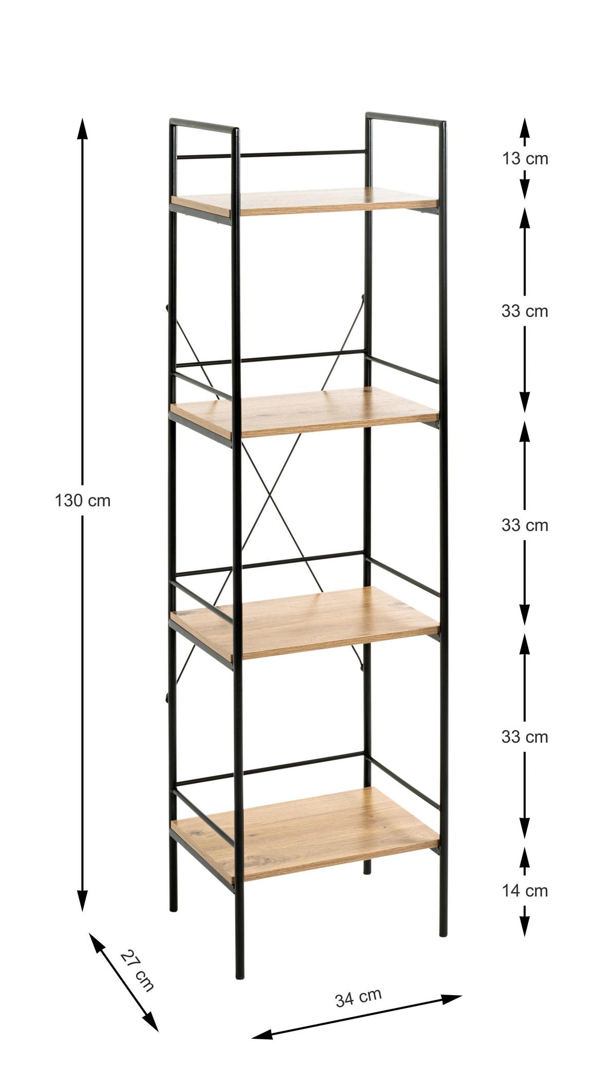 Regal Mosel 3 Schwarz/Eichefarben - Eichefarben/Schwarz, MODERN, Holzwerkstoff/Metall (34/130/27cm) - Mömax