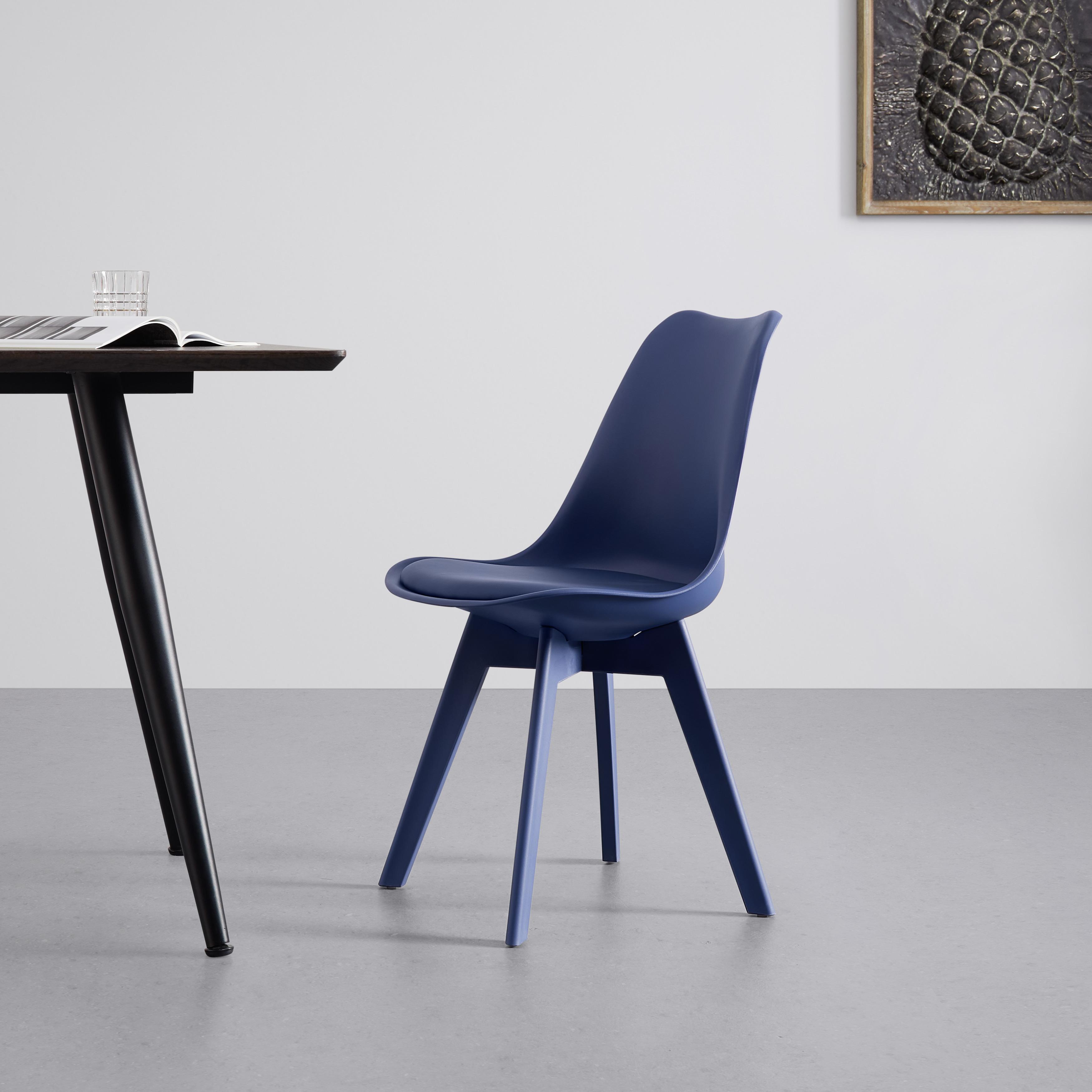 Stuhl "Mia", Lederlook, blau, Gepolstert - Blau, MODERN, Kunststoff/Textil (50/84/54cm) - Bessagi Home