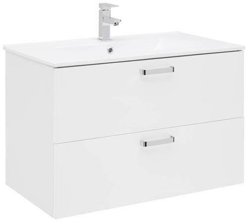 Bază cu lavoar Fresh - alb/alb lucios intens, Konventionell, ceramică/material pe bază de lemn (81/56/46,5cm) - Ondega
