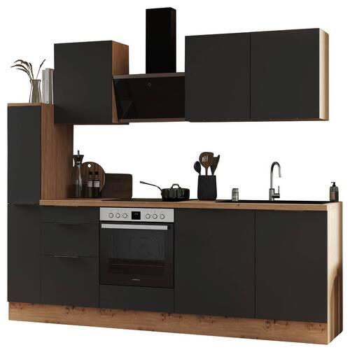 Küchenblock Elisabeth mit Geräten Grau ca. 250 cm - Eiche Artisan/Grau, LIFESTYLE, Holzwerkstoff/Metall (250/225/60cm) - Respekta