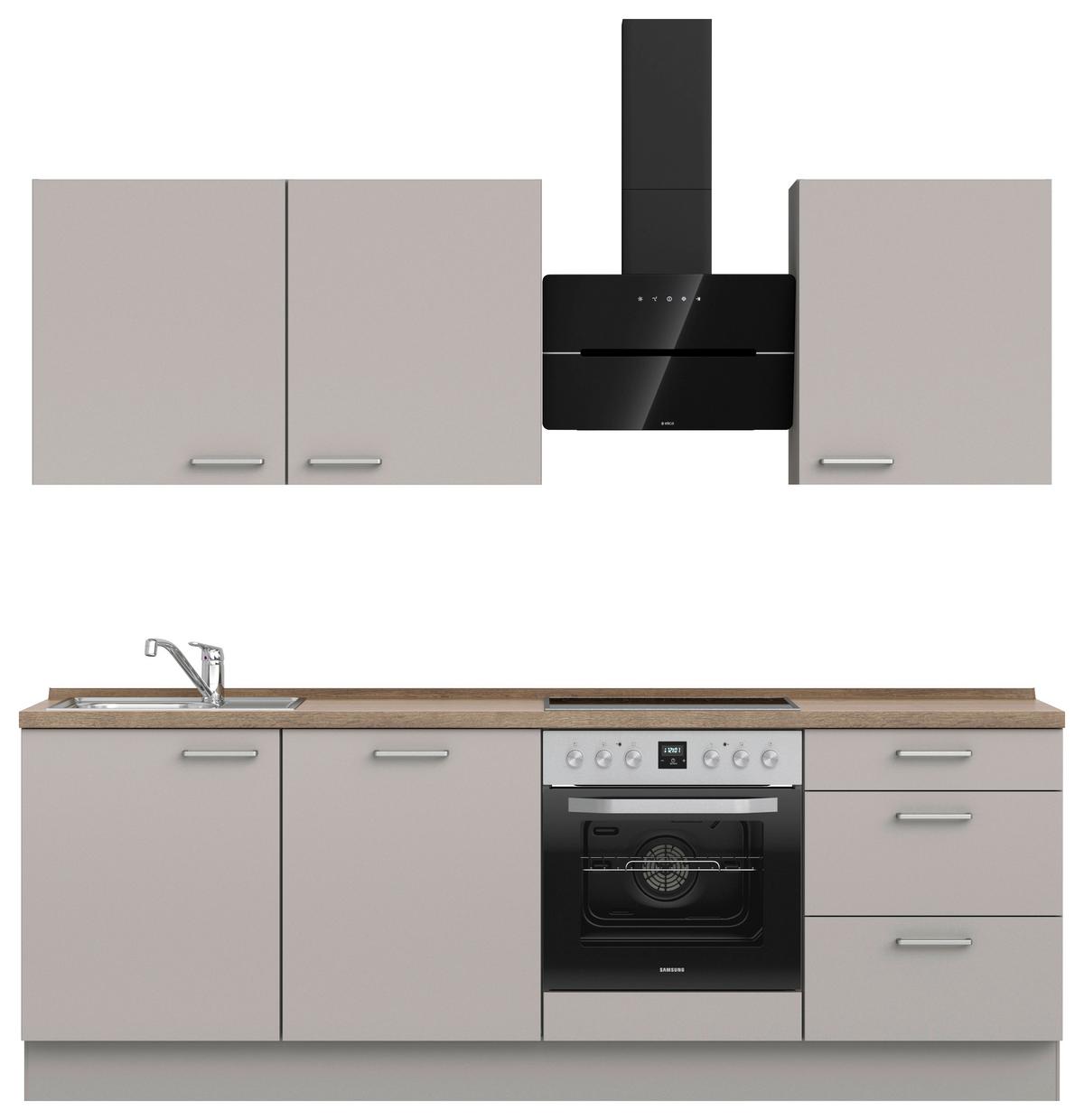 Küchenblock Touch High m. Geräten Grau - Eiche dunkel/Edelstahlfarben, MODERN, Holzwerkstoff/Metall (240cm) - Nobilia