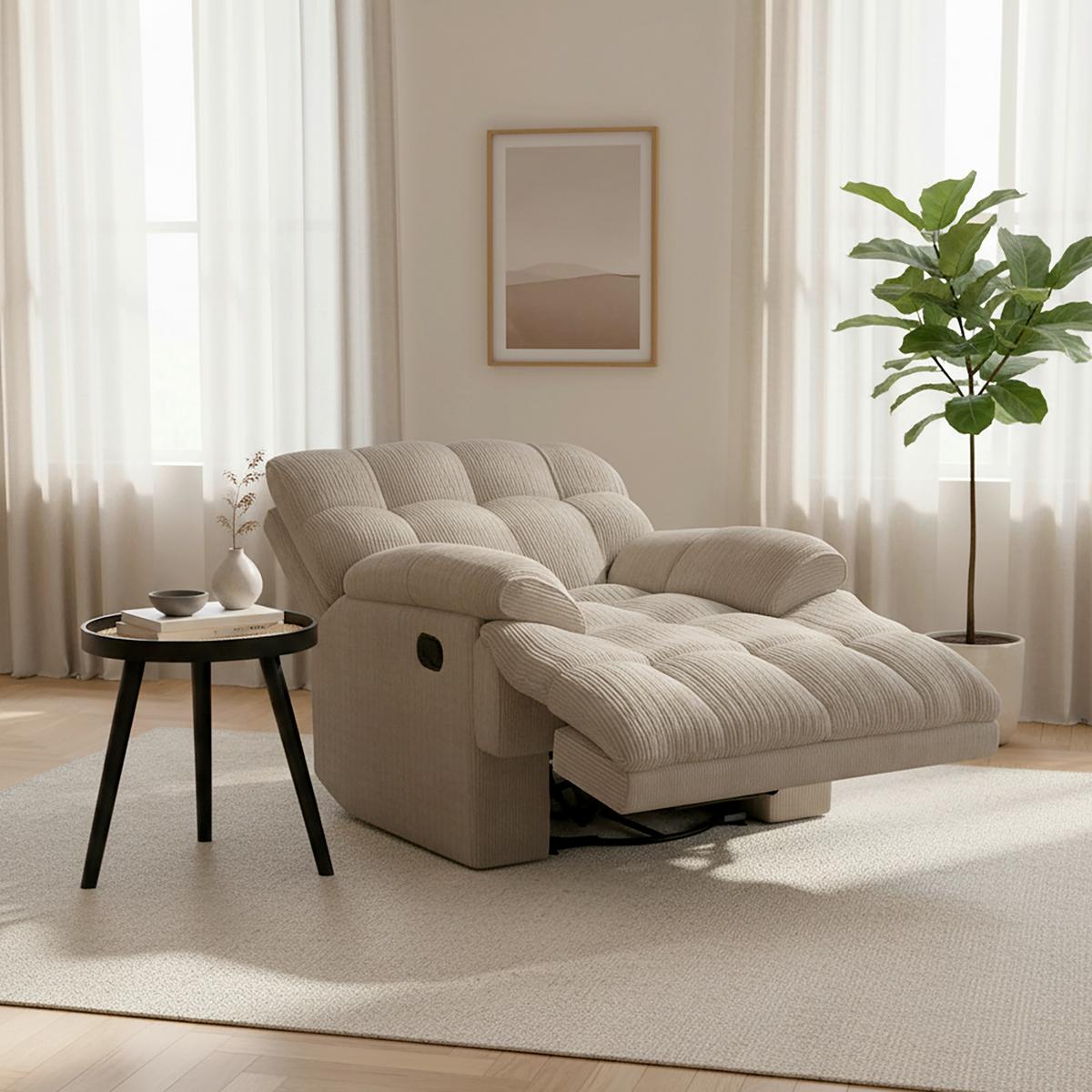 Scaun de relaxare NATALIE - gri, Modern, lemn/textil (98/94/106cm) - Bessagi Home