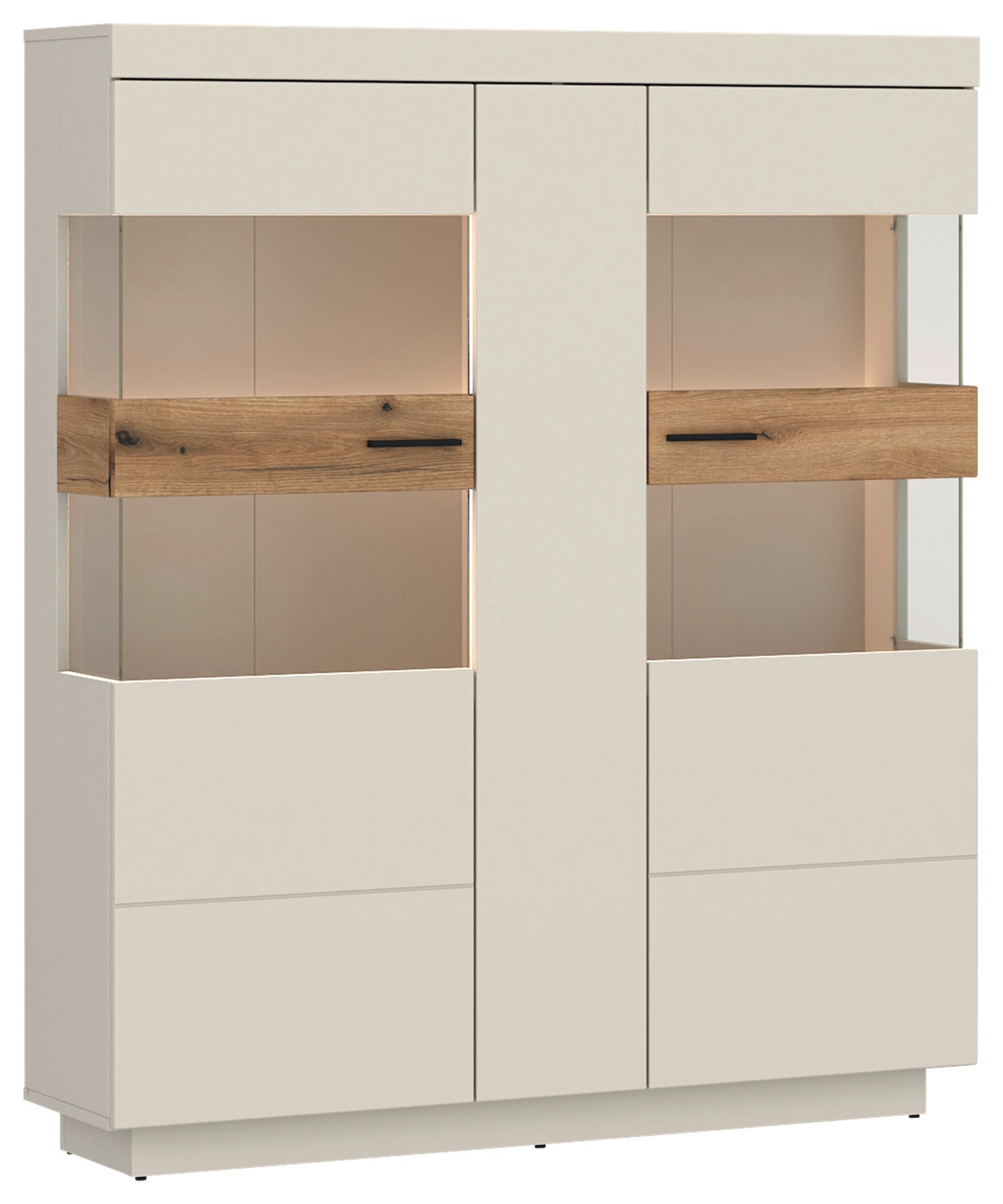 Vitrină LIGHTNING - cașmir/culoare lemn stejar, Modern, sticlă/material pe bază de lemn (125/149,5/34,6cm) - Modern Living