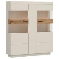 Vitrină LIGHTNING - cașmir/culoare lemn stejar, Modern, sticlă/material pe bază de lemn (125/149,5/34,6cm) - Modern Living