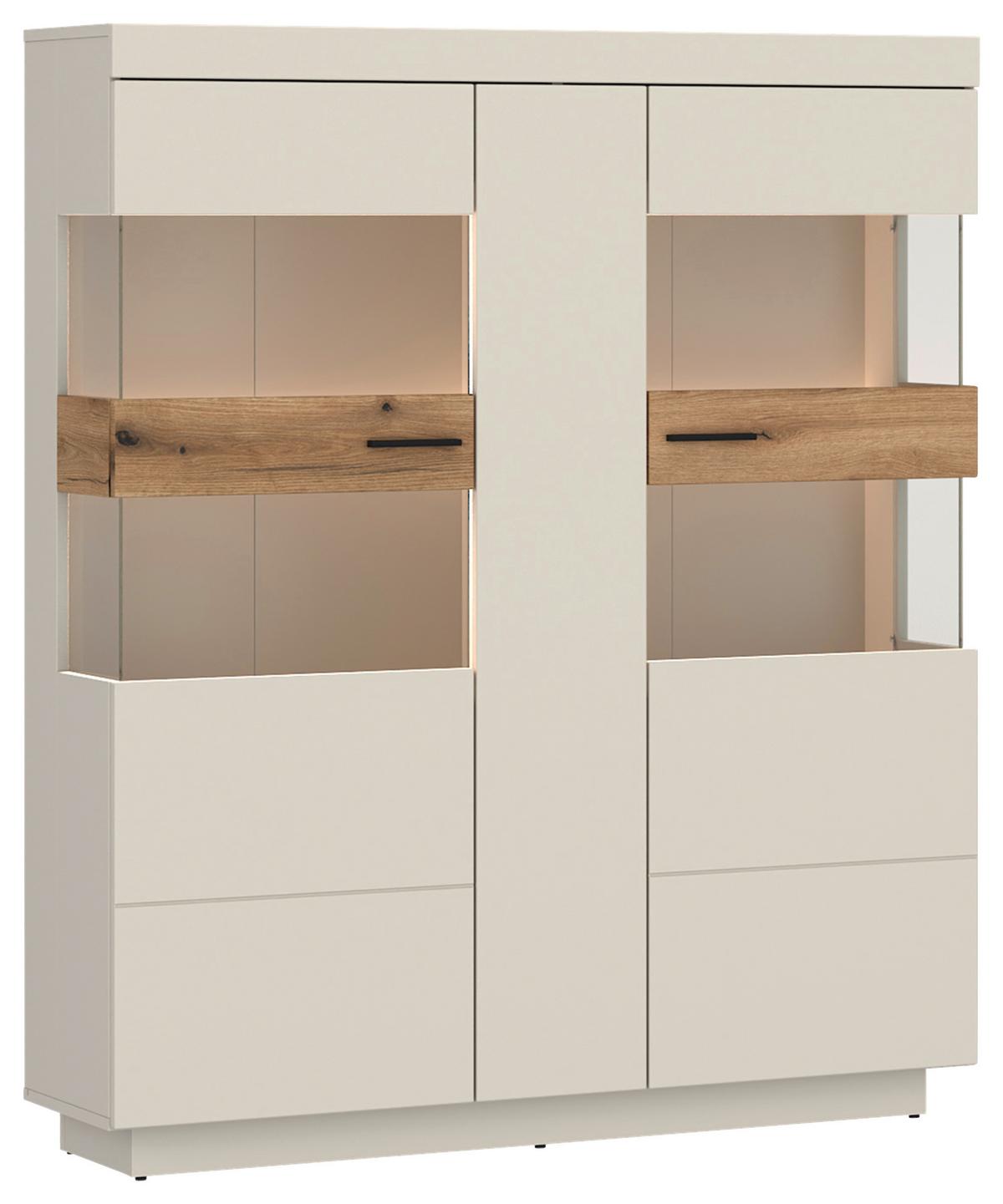 Vitrină LIGHTNING - cașmir/culoare lemn stejar, Modern, sticlă/material pe bază de lemn (125/149,5/34,6cm) - Modern Living