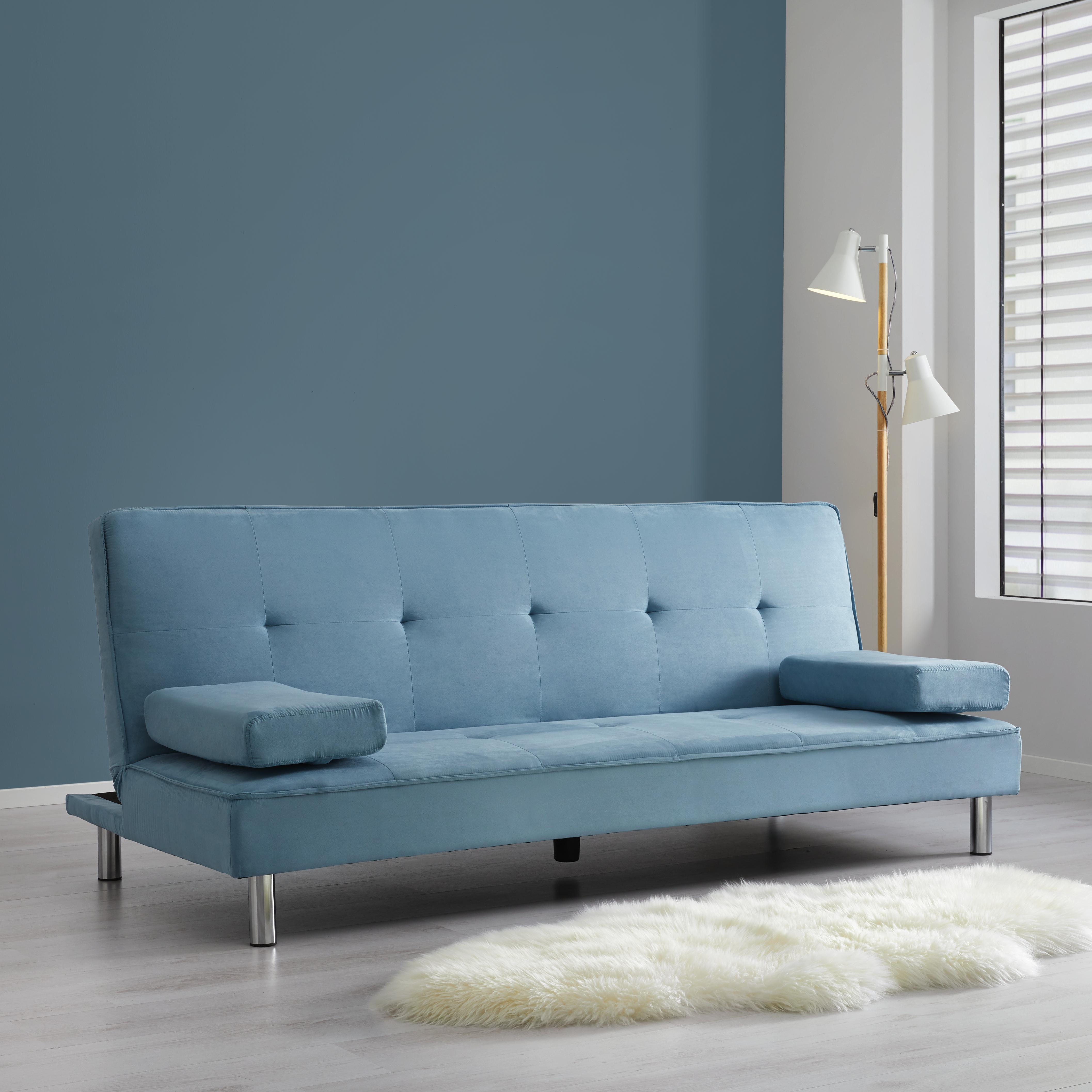 Sofa mit Schlaffunktion in Blau 'Esther' - Blau/Chromfarben, MODERN, Holz/Textil (200/82/89cm) - Bessagi Home