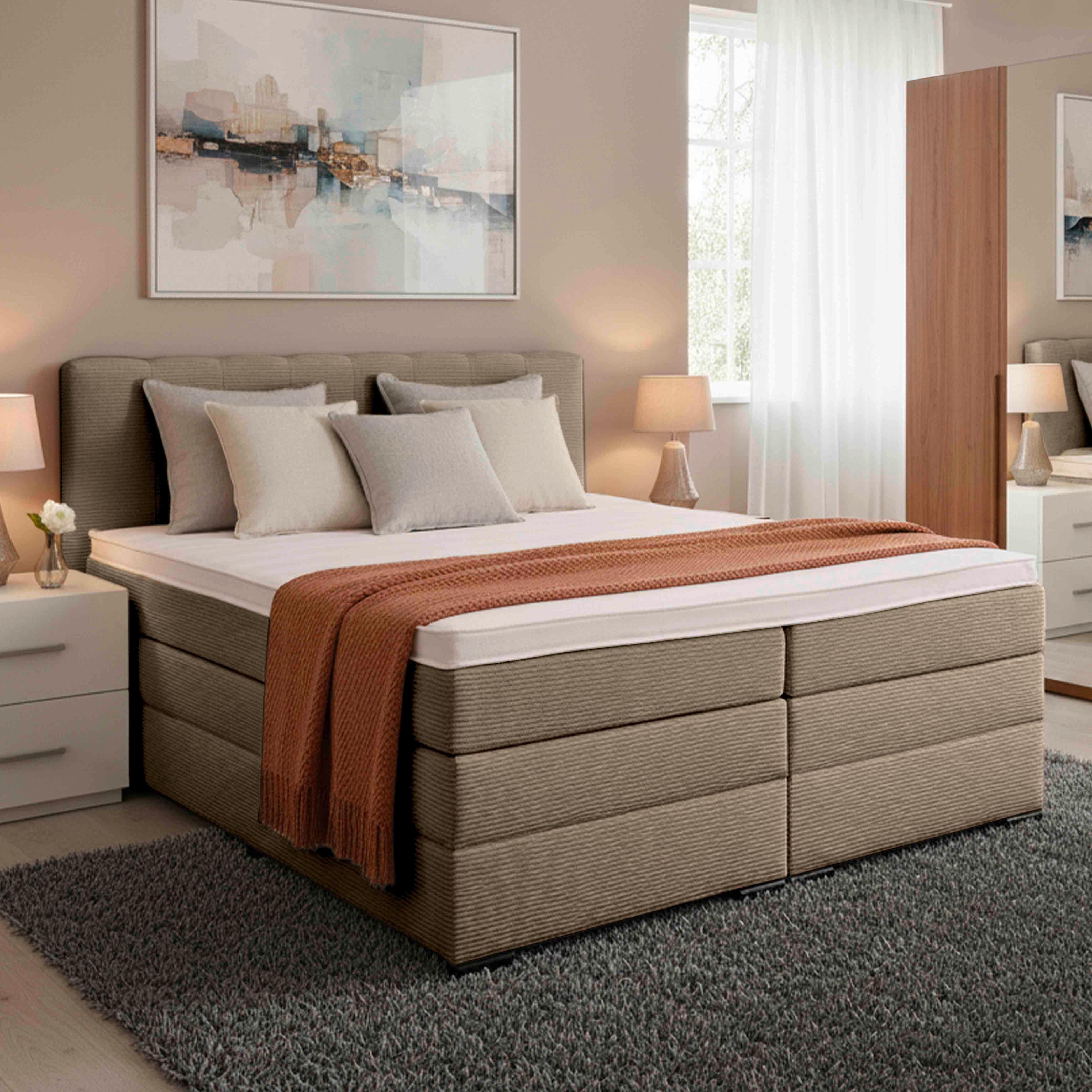 Boxspringbett Malaga ohne Fußteil Braun ca. 180x200cm - Silberfarben/Schwarz, KONVENTIONELL, Holzwerkstoff/Kunststoff (180/200cm) - Premium Living
