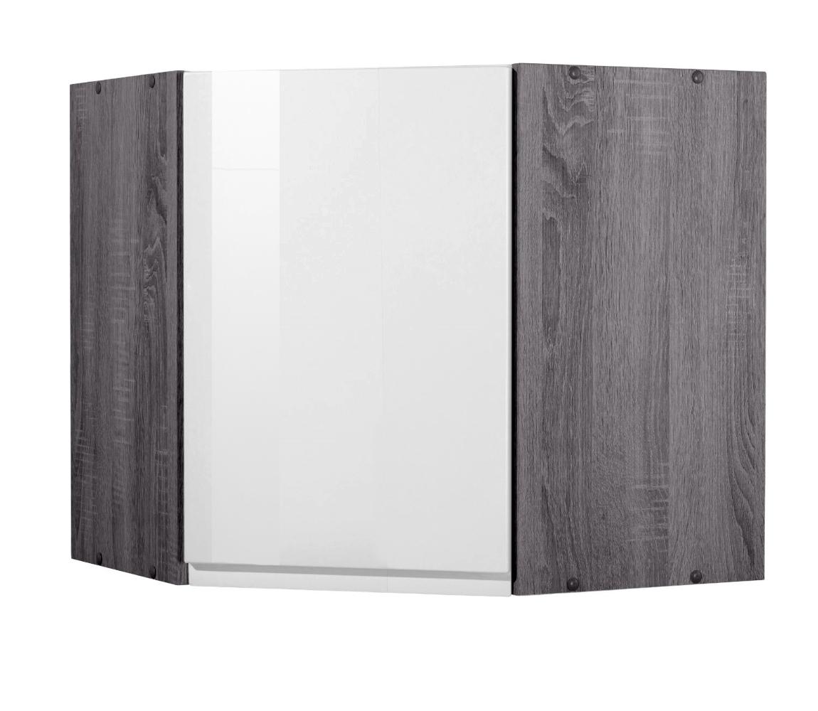 Eckoberschrank in Weiss/Eiche 'Cardiff' - Weiß Hochglanz/Grau, Basics, Holzwerkstoff (60/57/60cm) - Held