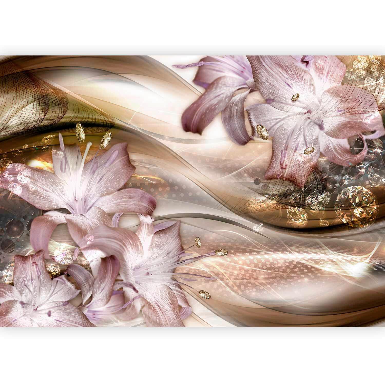 Fototapeta Lilies On The Wave, 250x175cm - svetlo rjava/rožnato zlata, Trendi, tekstil (250/175cm) - artgeist