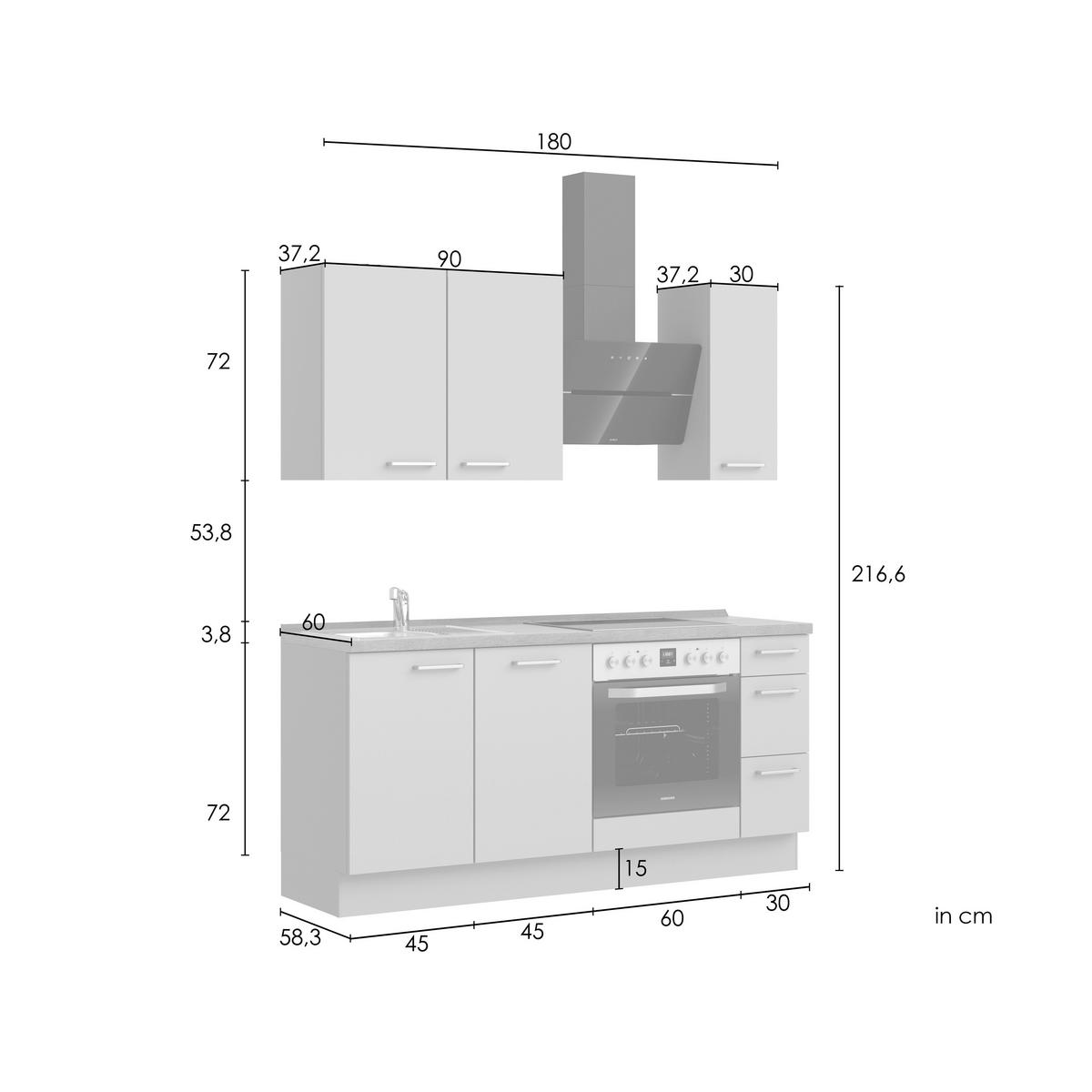 Küchenblock Cascada High m. Geräten Weiß - Eichefarben/Schwarz, MODERN, Holzwerkstoff/Metall (180cm) - Nobilia