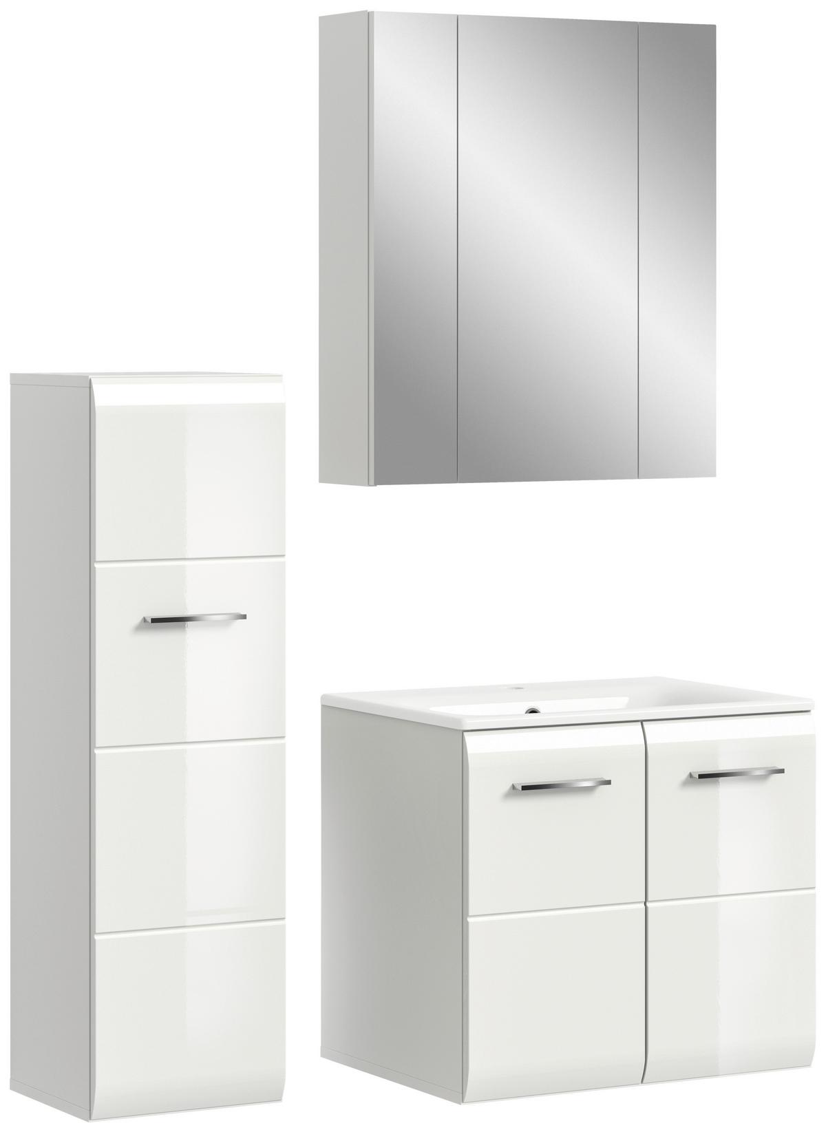 Badezimmer Ice 4-tlg. ca. 90 cm Weiß - Weiß Hochglanz/Silberfarben, MODERN, Keramik/Holzwerkstoff (90cm) - MID.YOU