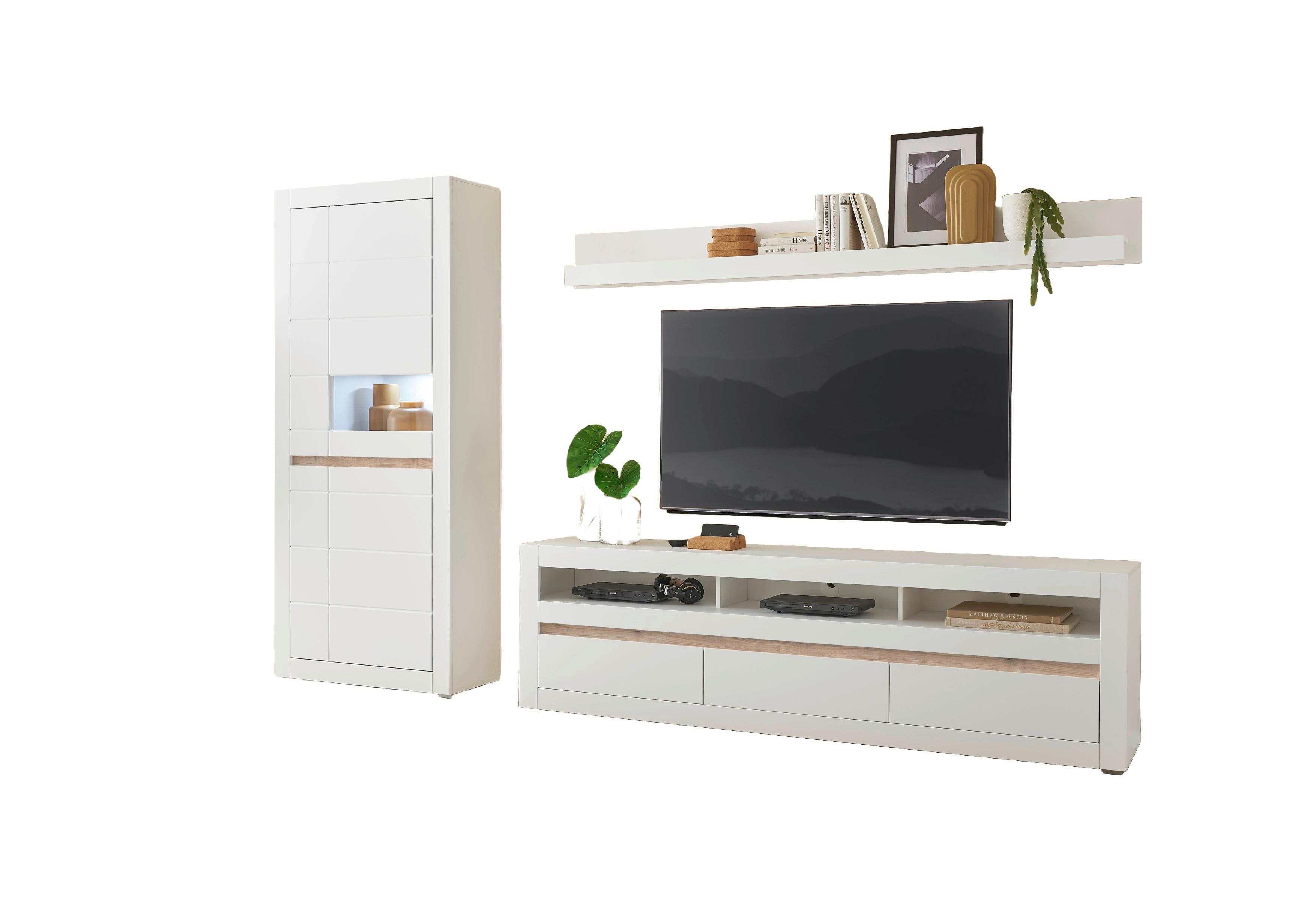 WOHNWAND CHESTER - Eichefarben/Silberfarben, Design, Holzwerkstoff/Kunststoff (312/198/42cm) - MID.YOU