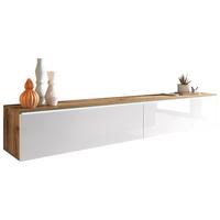 Lowboard ca. 180x30 cm mit LED Weiß/Eiche - Weiß Hochglanz/Eiche Wotan, LIFESTYLE, Holzwerkstoff/Kunststoff (180/30/33cm) - P & B