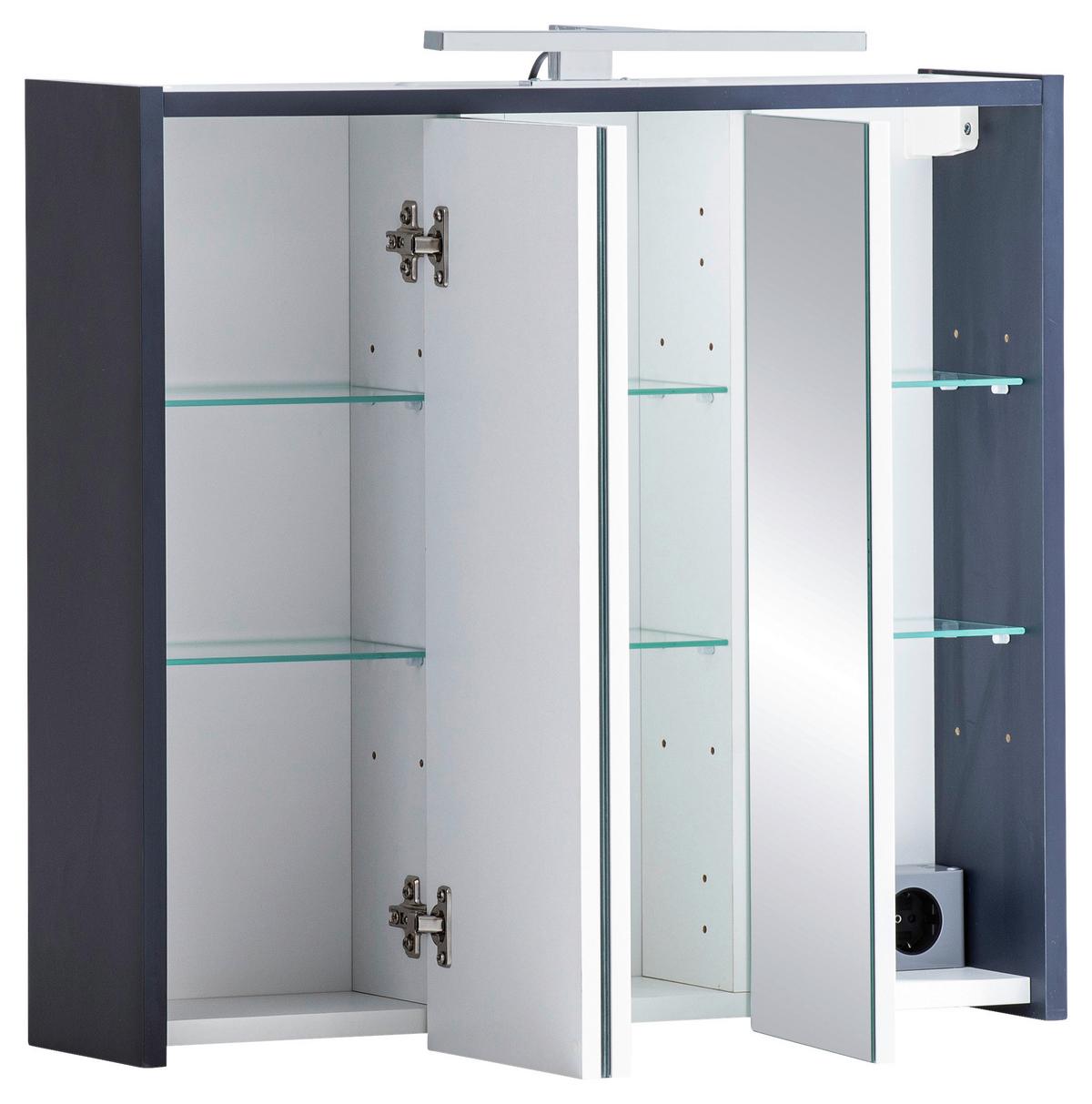 Spiegelschrank Lovis Dunkelblau mit LED 3-türig - MODERN, Glas/Holzwerkstoff (65,0/62,7/16,0cm) - MID.YOU