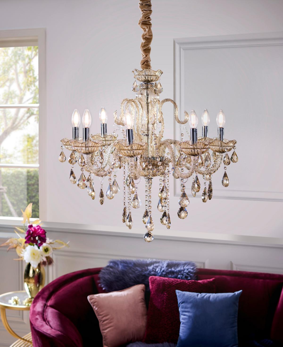 KRYSZTAŁOWA LAMPA WISZĄCA 3081-97 GRACIA - szampanowy, Lifestyle, tworzywo sztuczne/metal (71/180cm) - Paul Neuhaus