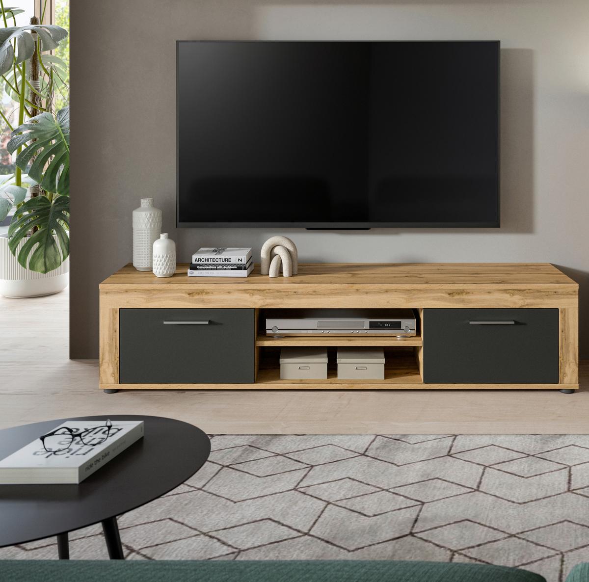 Tv Komoda Jam - srebrne boje/crna, Design, drvni materijal/plastika (160/37/40cm) - Modern Living