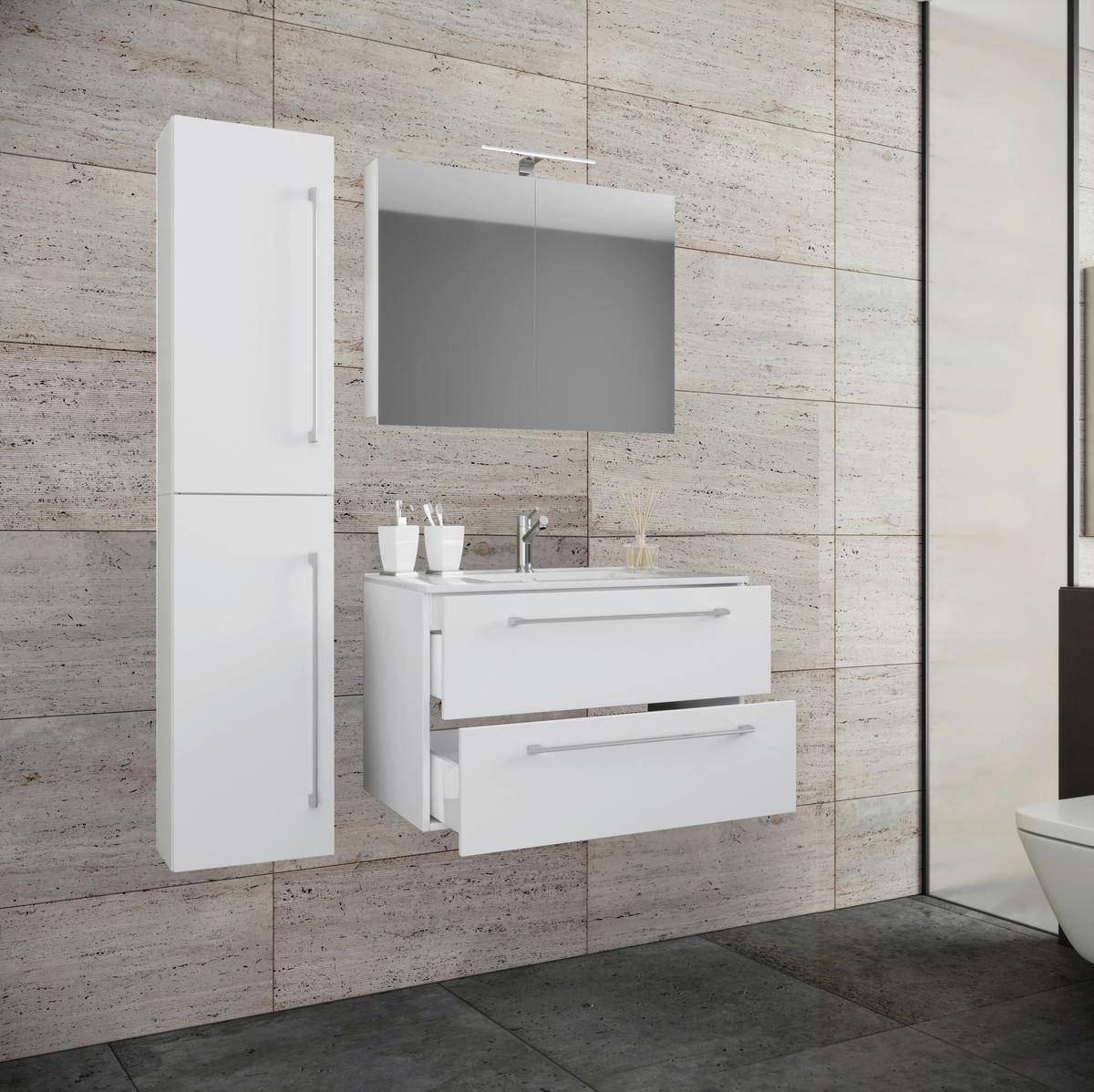Badezimmer Badinos Weiß 4-tlg - Alufarben/Weiß, MODERN, Keramik/Holzwerkstoff (93cm) - MID.YOU