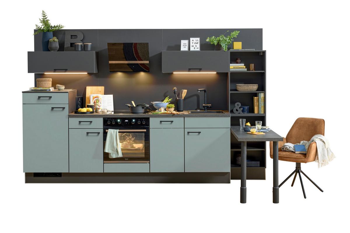 Küchenblock PN105/80 Graphitfarben/Graugrün - Lavagrau/Graphitfarben, MODERN, Holzwerkstoff/Metall (320cm) - Pino