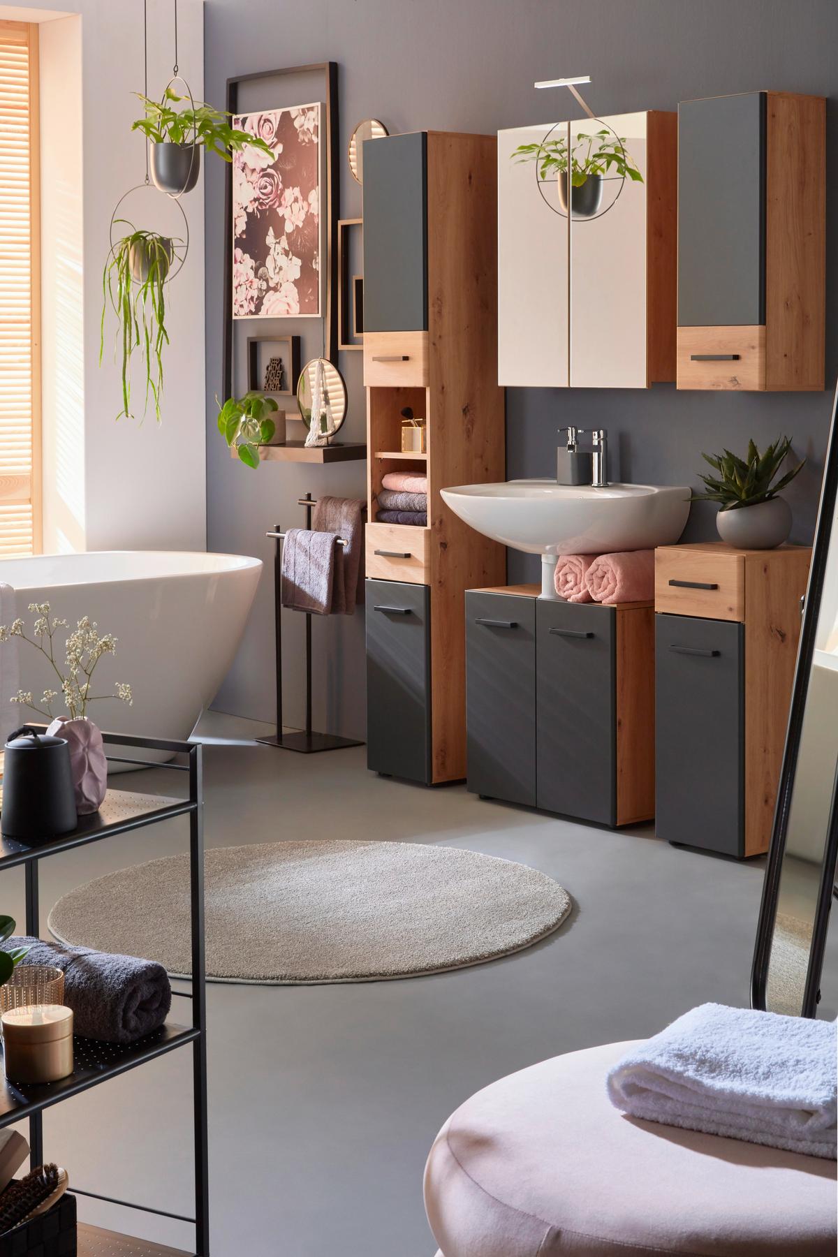 Dulap cu oglindă Calvi - culoare lemn stejar, Modern, sticlă/material pe bază de lemn (60/73/17,5cm) - Mömax