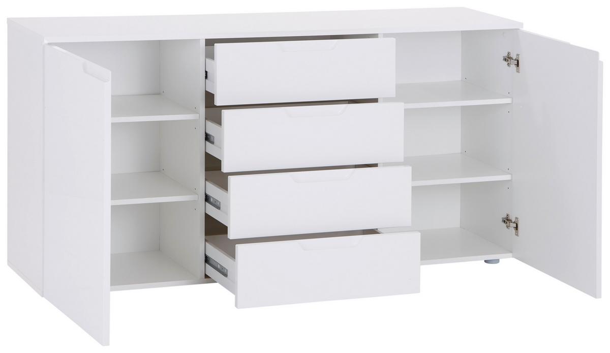 Comodă HILTON - alb/alb lucios intens, Modern, material pe bază de lemn (160/81,4/40cm) - Modern Living