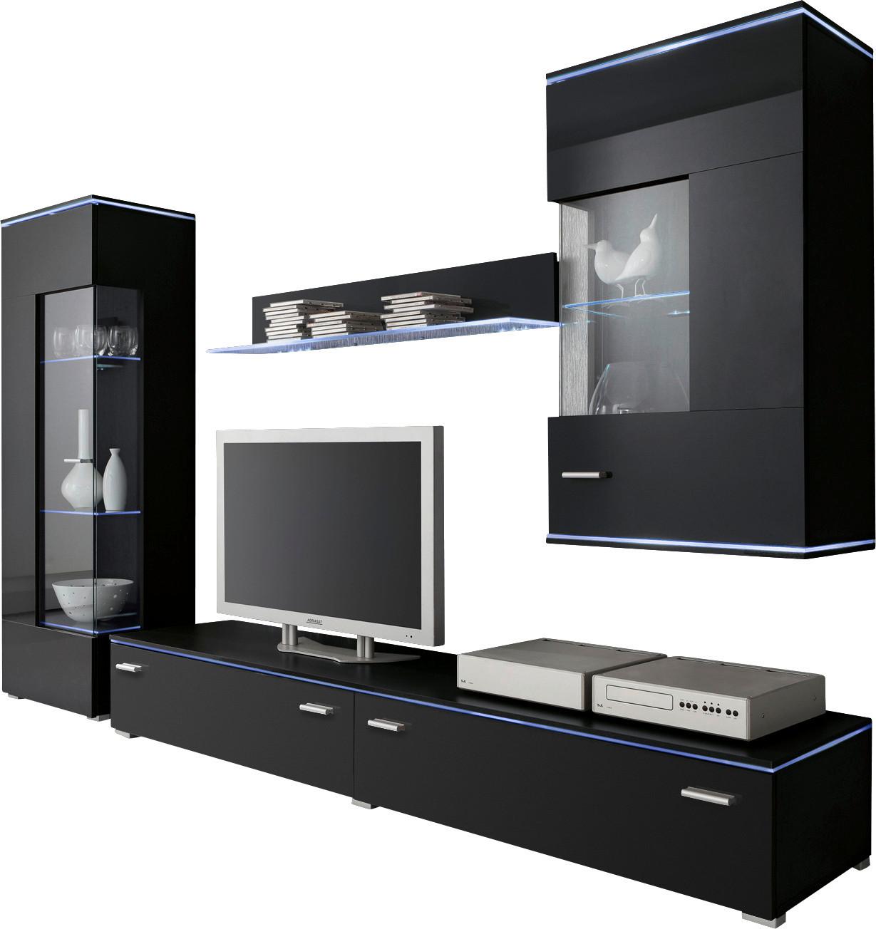 MEBLOŚCIANKA DO SALONU HAPPY 3 - kolor srebrny/czarny, Design, materiał drewnopochodny/tworzywo sztuczne (230/148/42cm) - Livetastic