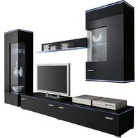 MEBLOŚCIANKA DO SALONU HAPPY 3 - kolor srebrny/czarny, Design, materiał drewnopochodny/tworzywo sztuczne (230/148/42cm) - Livetastic