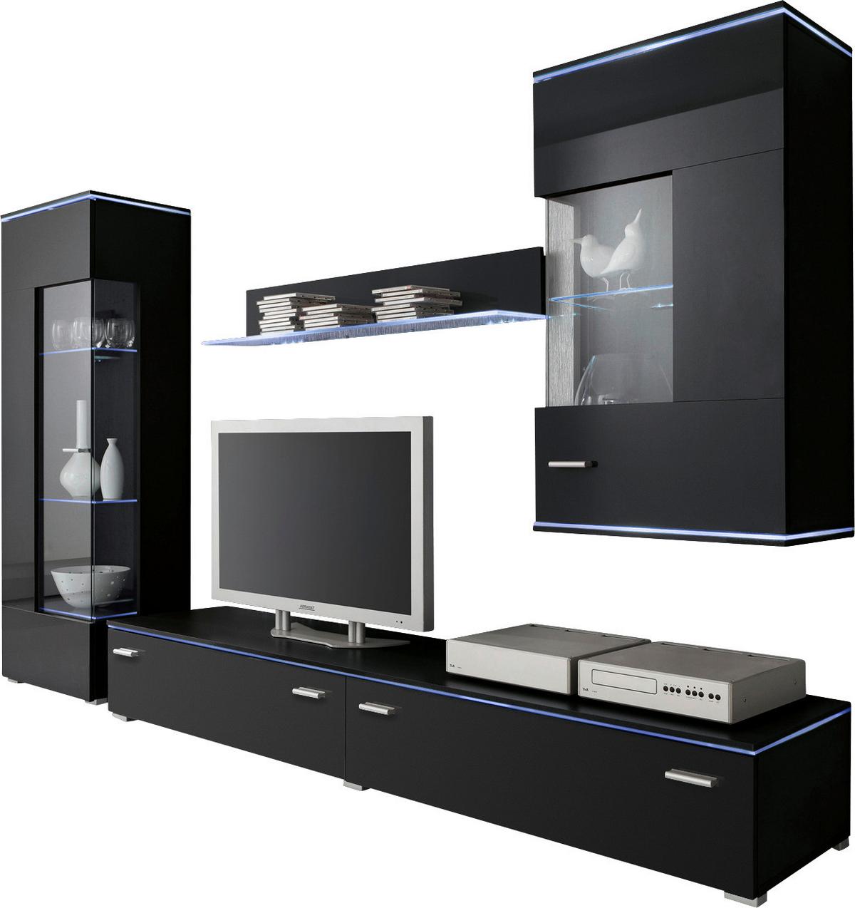 MEBLOŚCIANKA DO SALONU HAPPY 3 - kolor srebrny/czarny, Design, materiał drewnopochodny/tworzywo sztuczne (230/148/42cm) - Livetastic