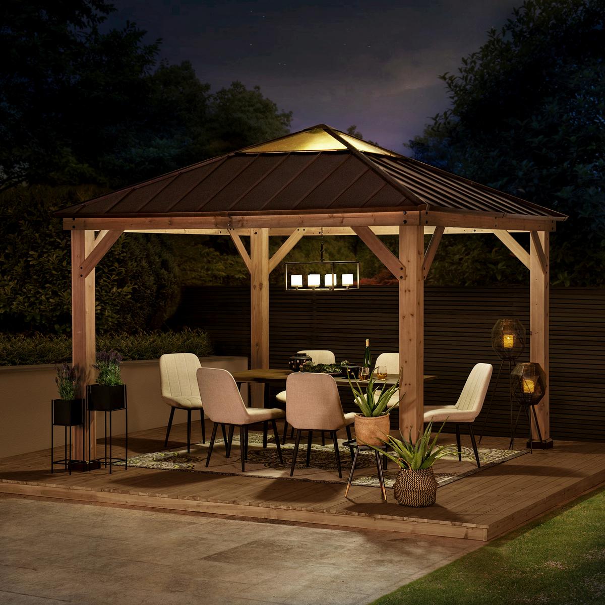 Pavillon Gazebo Pirin Dunkelbraun Echtholz - Dunkelbraun, Basics, Kunststoff/Metall (336/287/336cm)