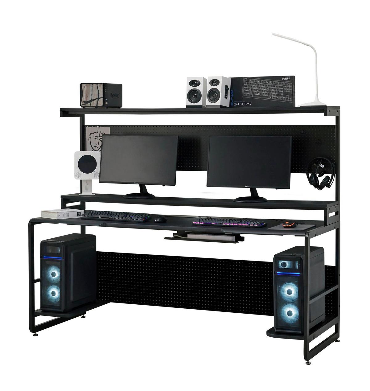 Schreibtisch Metall Schwarz - Schwarz, Design, Holzwerkstoff/Metall (180/70/148cm) - Livetastic