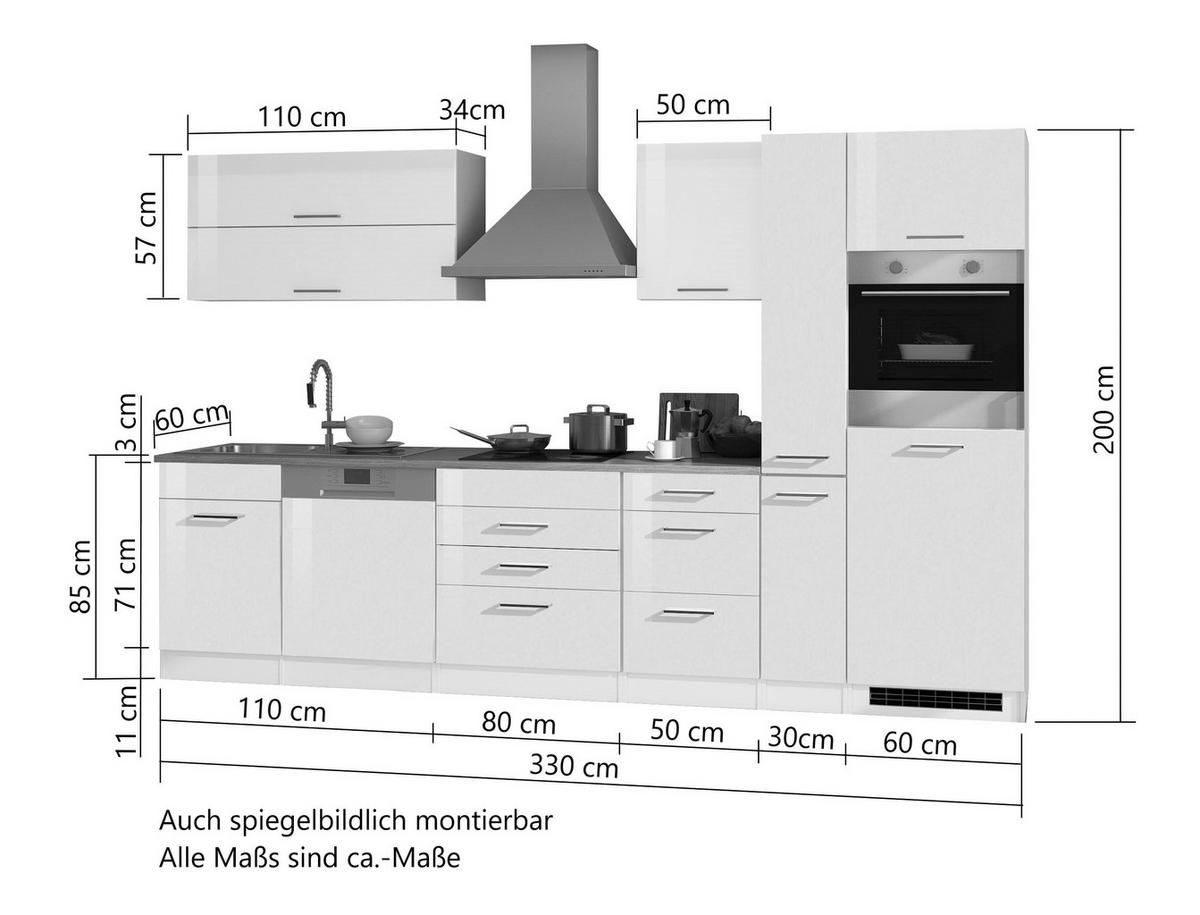 Küchenblock Mailand m. Geräten Graphitfarben - Silberfarben/Graphitfarben, MODERN, Holzwerkstoff/Metall (330cm) - Held