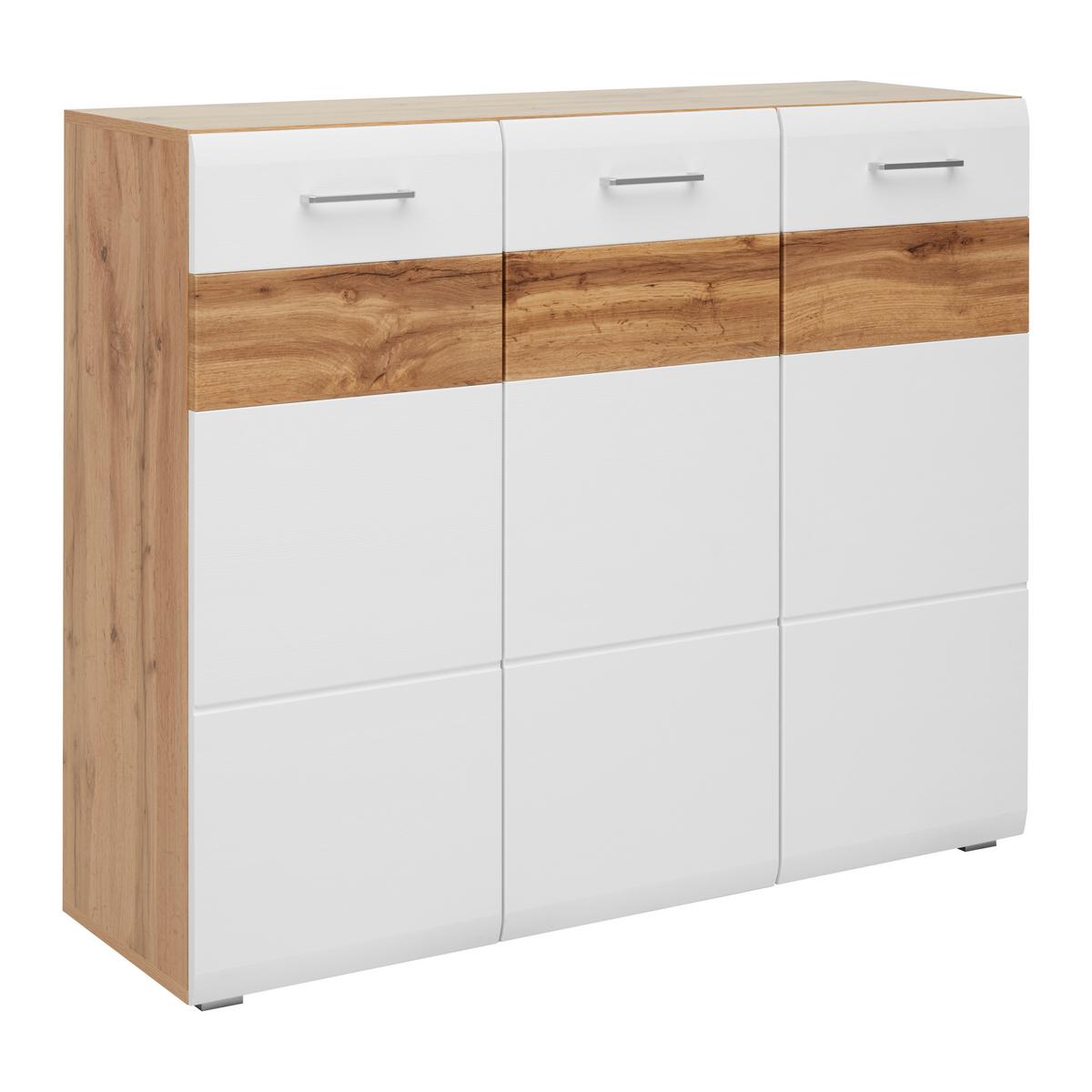 Schuhschrank in Weiß/Eichefarben - Eichefarben/Weiß, KONVENTIONELL (126/104/40cm) - Mömax