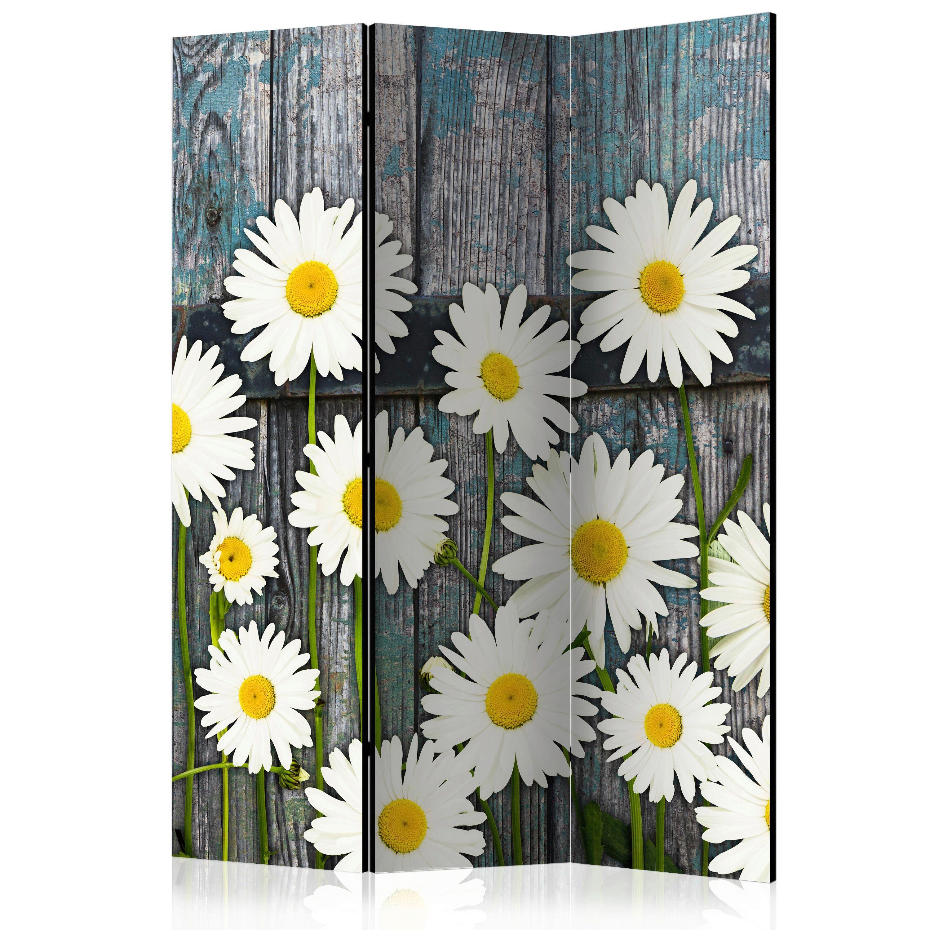 Paravan Daisies, Dvostranski, 3-Delni - siva/bela, Basics, tekstil/les (135/172cm) - artgeist
