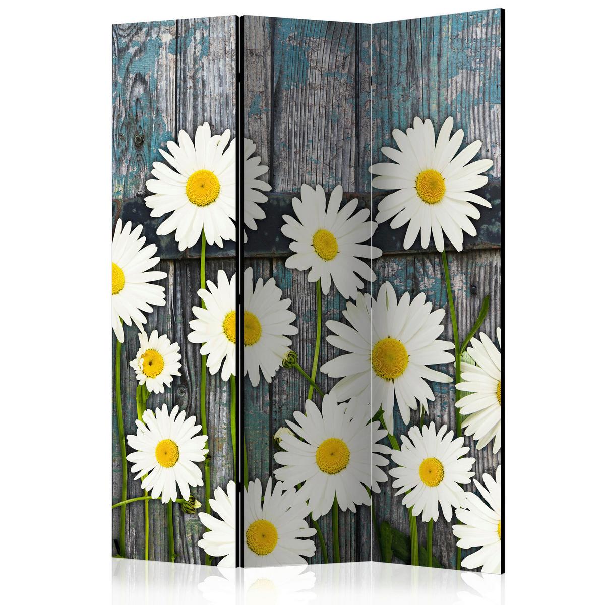 Paravan Daisies, Dvostranski, 3-Delni - siva/bela, Basics, tekstil/les (135/172cm) - artgeist