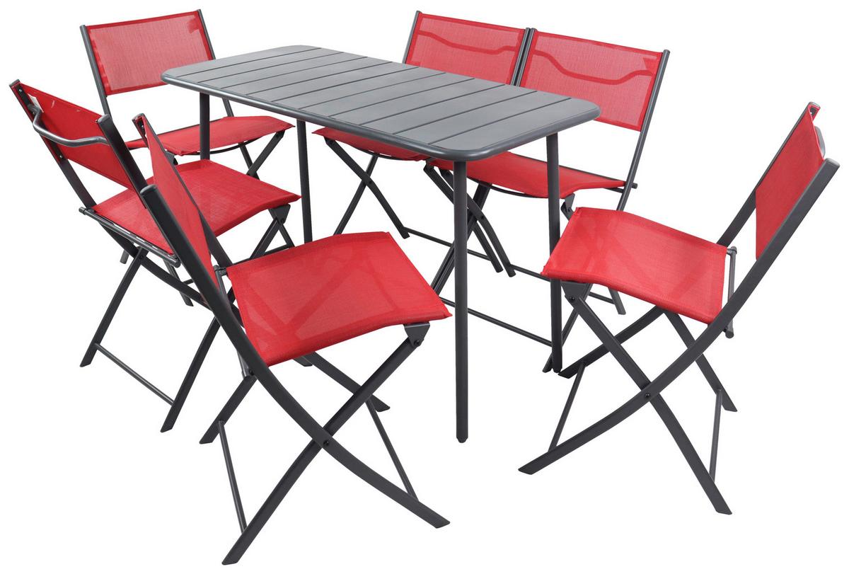 Vrtna Garnitura Sumila, Rdeča, Črna, 7-Delno - rdeča/črna, Moderno, kovina/umetna masa - Ambia Garden