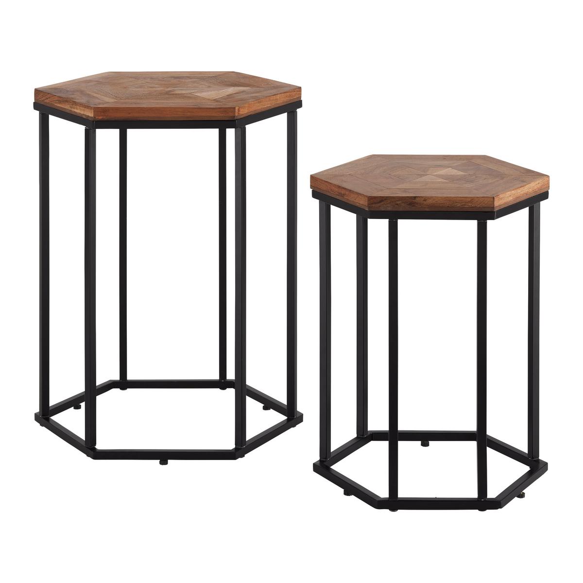 Beistelltischset in Schwarz/Akaziefarben - Schwarz/Akaziefarben, Modern, Holz/Metall (40-36/40-36/50-45cm) - Mömax