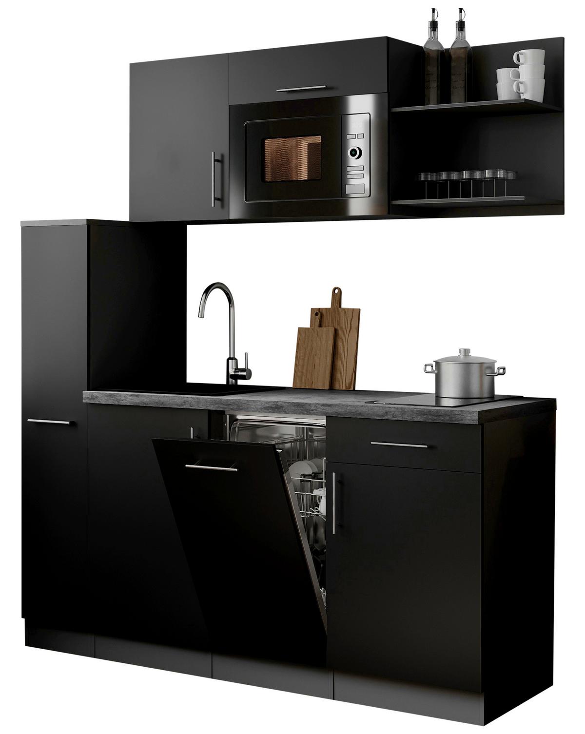 Küchenblock Oliver m. Geräten Schwarz - Schwarz/Grau, Trend, Holzwerkstoff/Metall (175cm) - Respekta